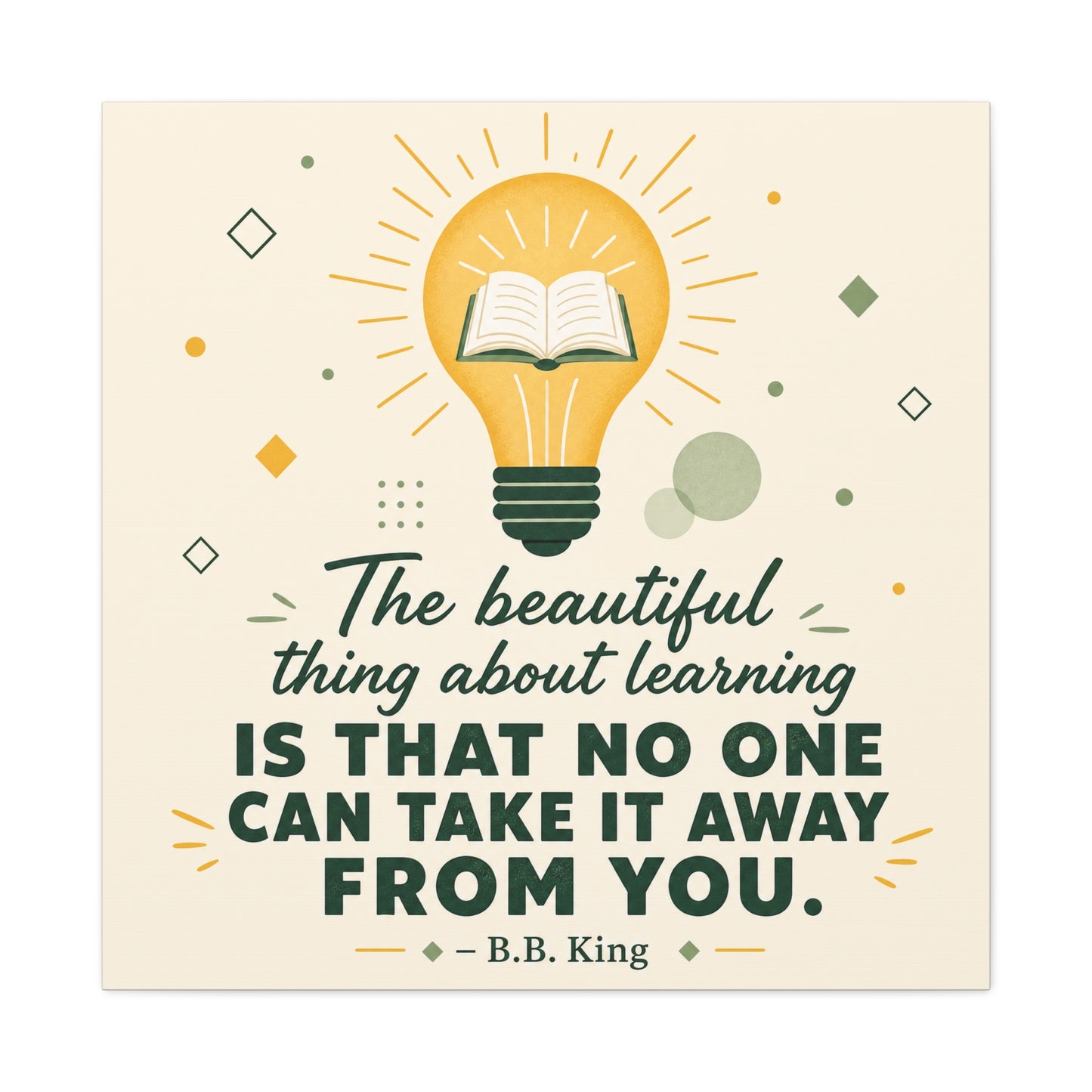 "The Beautiful Thing About Learning Is That No One Can Take It Away From You." Canvas Wall Art - Inspirational Quote Print, Classroom Decor, Teacher Office Wall Decor, Modern Typography