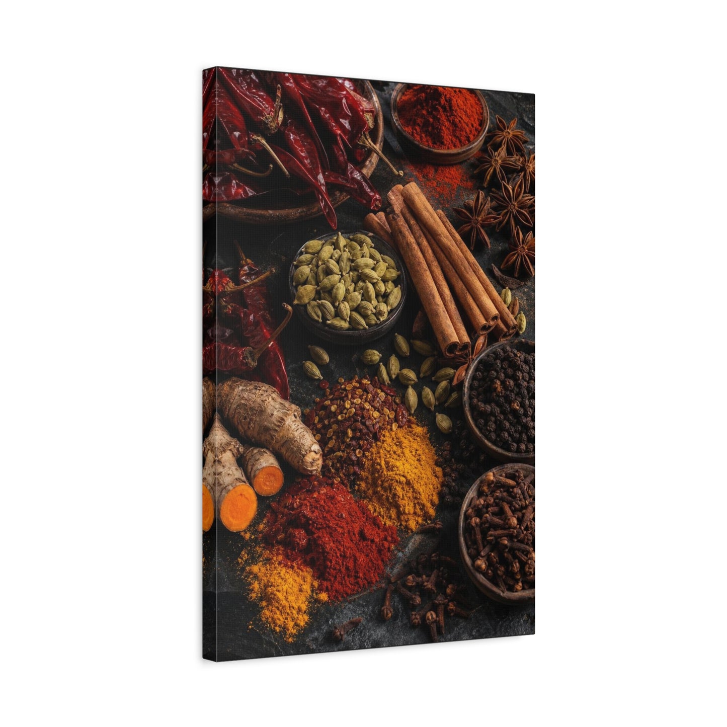 Spice Still Life Canvas Wall Art - Dried Chili Peppers, Cinnamon, Turmeric, Star Anise - Rustic Food Art Print - Kitchen Wall Decor, Dining Room Accent, Vintage Style - Bedroom Home Decoration