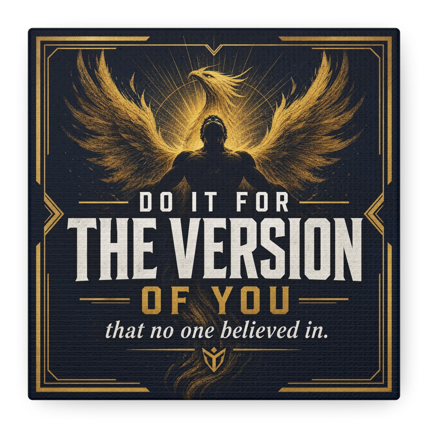 "Do It For The Version Of You That No One Believed In" Inspirational Canvas Wall Art - Phoenix Wings Motivational Quote Print - Black Gold Typography Decor For Office Bedroom - Living Room Wall Decor