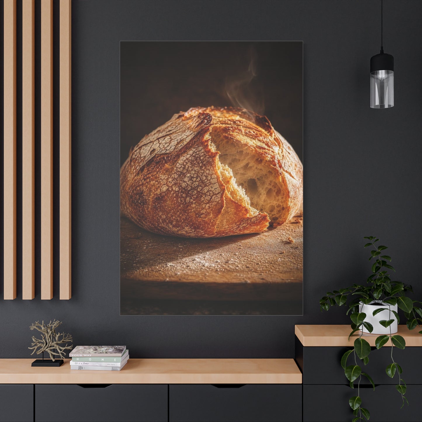 Rustic Bread Canvas Wall Art - Crusty Artisan Loaf Food Art Print, Warm Kitchen Wall Decor, Moody Still Life, Cotton Canvas, Dining Room Accent, Farmhouse Interior Style - Ready to Hang
