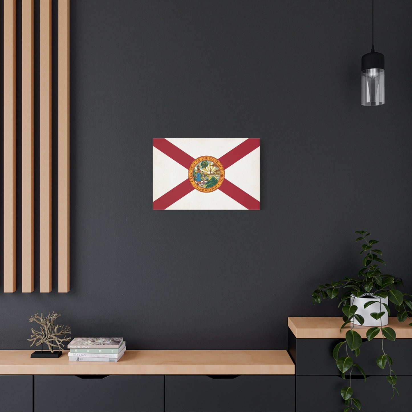 "Great Seal Of The State Of Florida In God We Trust" Florida Flag Canvas Wall Art - Vintage State Pride Decor, Red White Banner Print, Living Room Home Decoration - Office Wall Art - Ready to Hang