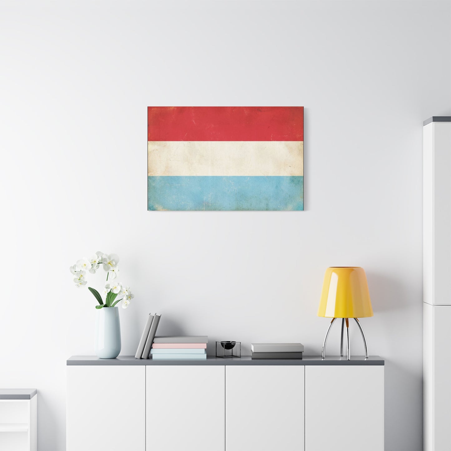 Vintage Luxembourg Flag Canvas Wall Art - Distressed Tricolor Country Print, Patriotic Minimalist Decor - Matte Canvas Wall Hanging - Living Room Bedroom Office Decoration - Bedroom Home Decoration