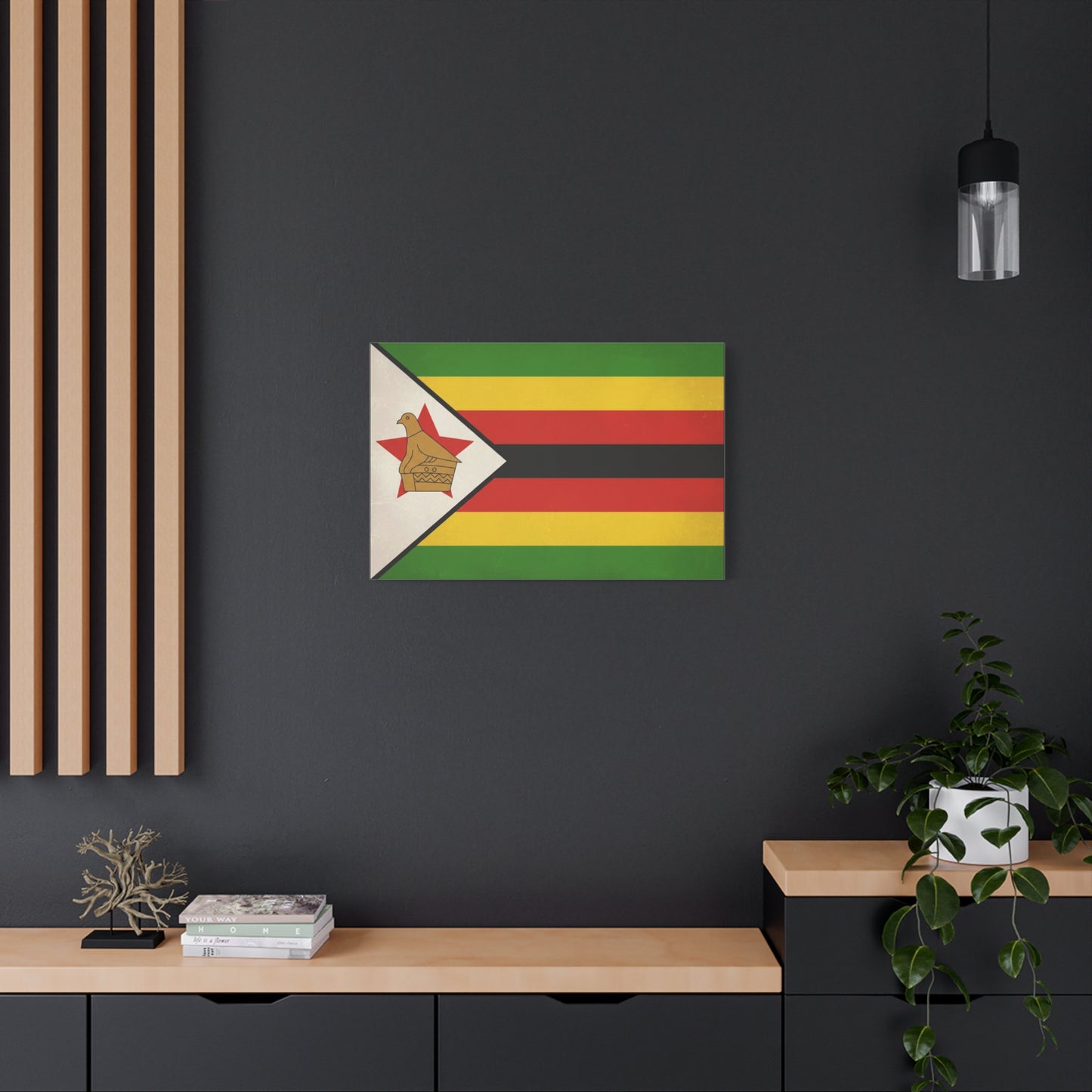 Zimbabwe Flag Canvas Wall Art - Vintage National Pride Decor, Green Gold Red Black Banner Print - Cultural Heritage Style - Living Room Wall Decor, Office Art - Modern Farmhouse Style - Ready to Hang
