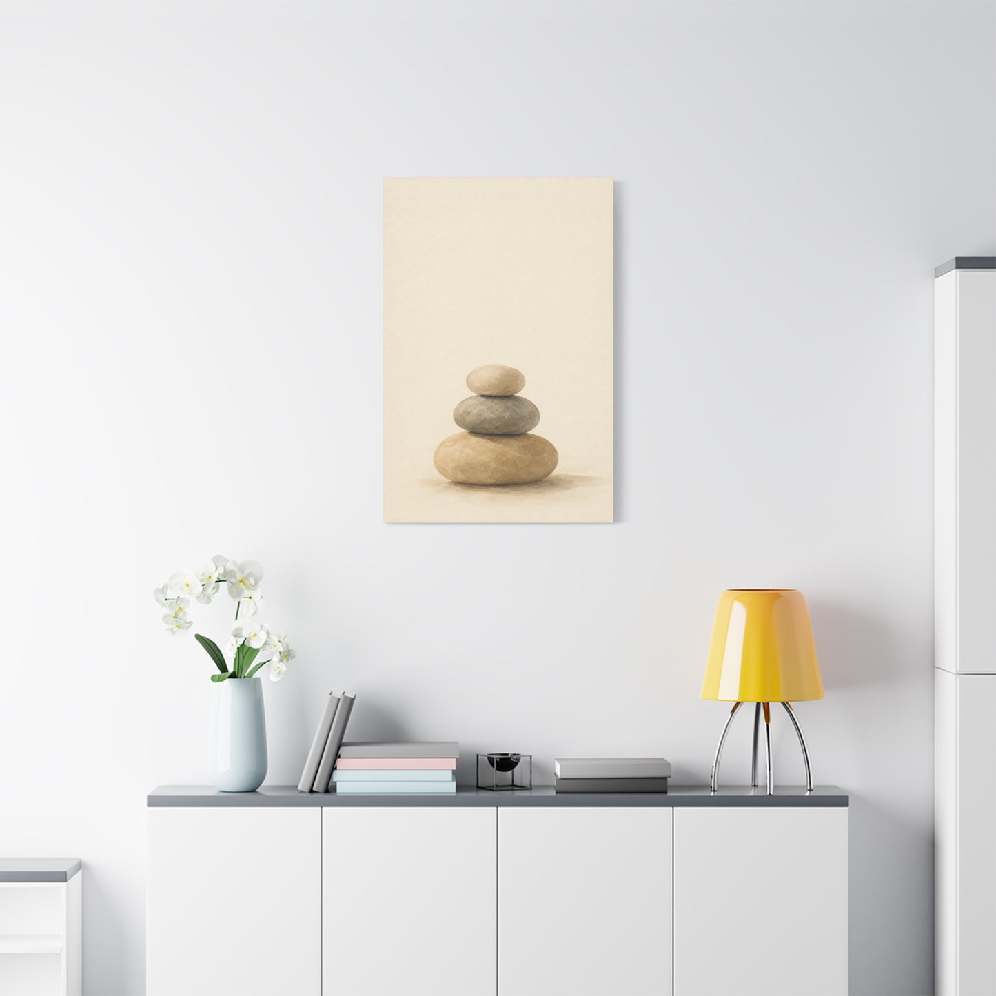 Stacked Zen Stones Canvas Wall Art - Minimalist Neutral Balance Painting, Calming Cotton Canvas Print - Contemporary Spa Style - Bedroom Wall Decor, Meditation Space Accent - Bedroom Home Decoration