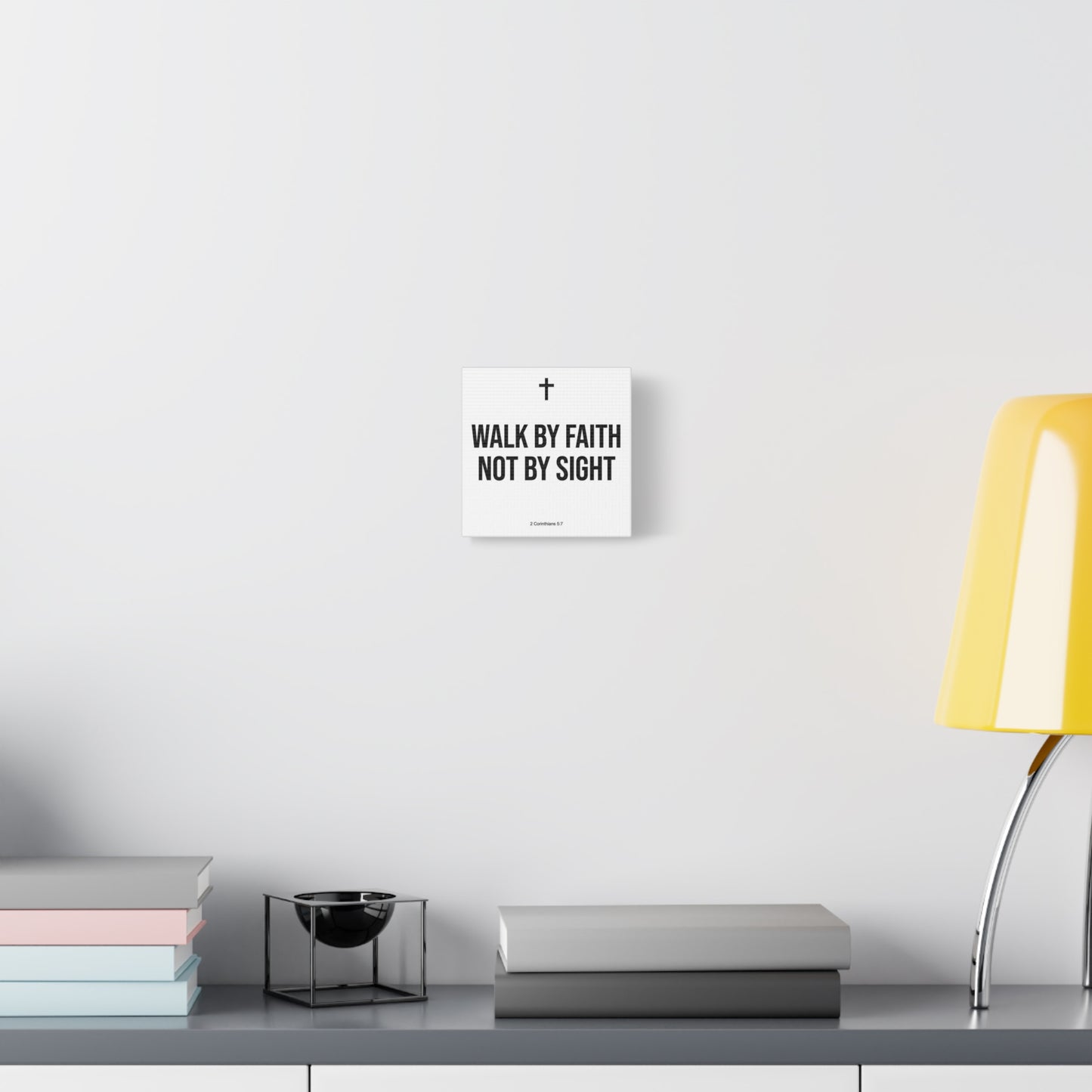"Walk By Faith Not By Sight" Christian Canvas Wall Art - 2 Corinthians 5:7 Cross Scripture Print - Black And White Minimalist Typography Decor - Living Room Bedroom Office Home Decoration