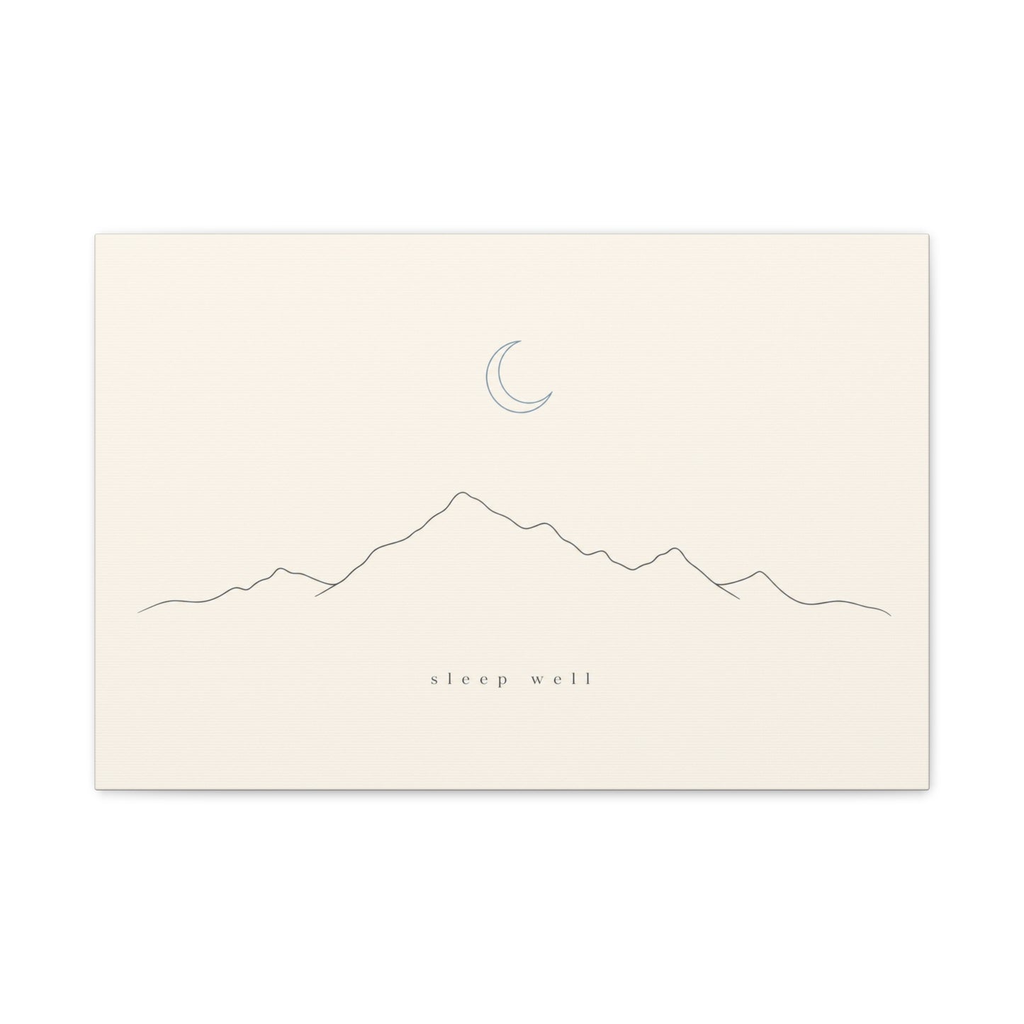 "Sleep Well" Minimalist Mountain Canvas Wall Art - Crescent Moon Line Drawing, Neutral Beige Canvas Print - Modern Bedroom Wall Decor, Nursery Home Decoration, Meditation Space - Ready to Hang