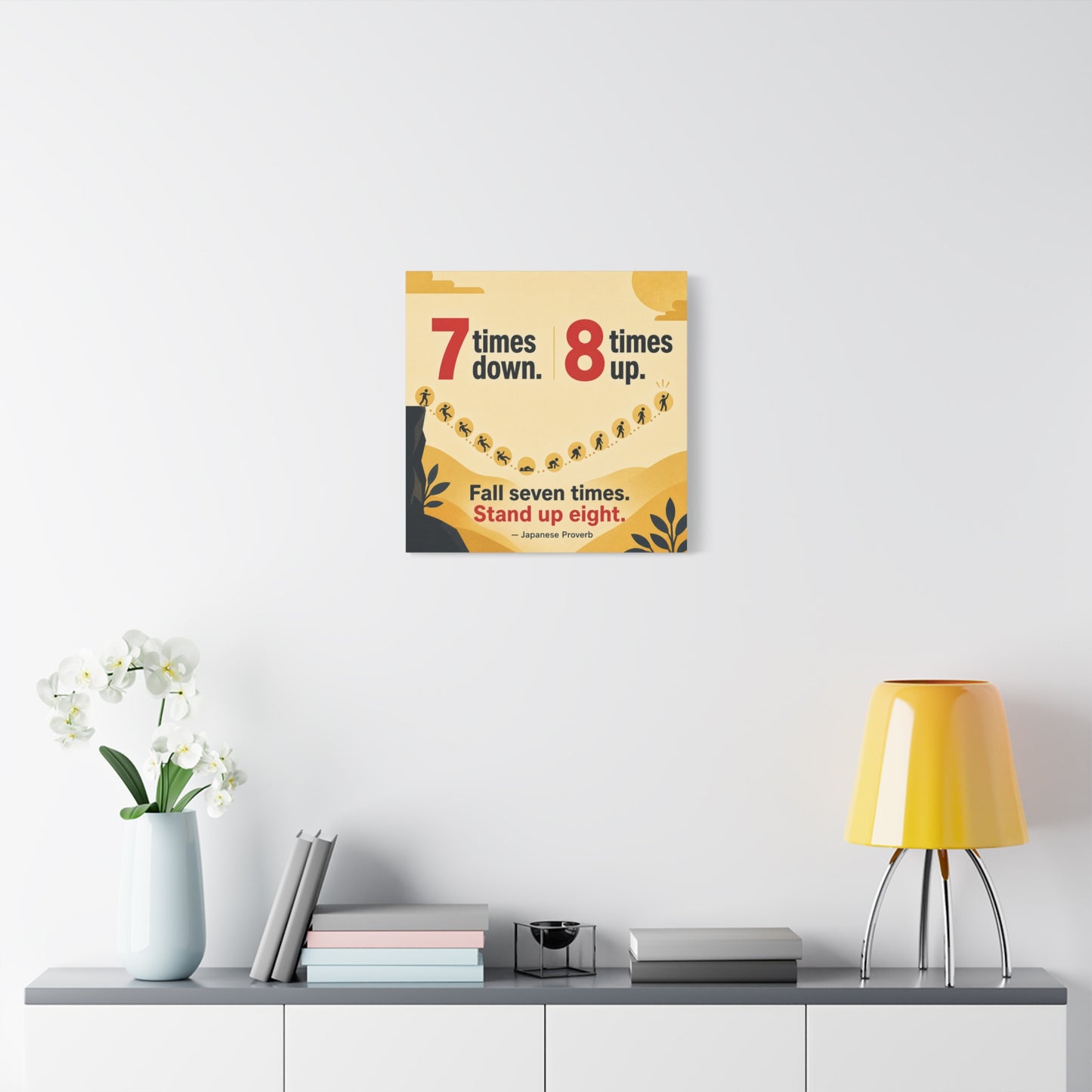 "Fall Seven Times. Stand Up Eight." Inspirational Canvas Wall Art - Japanese Proverb Quote Print, Minimalist Typography Decor, Modern Bedroom Home Decoration - Ready to Hang - Living Room Wall Decor