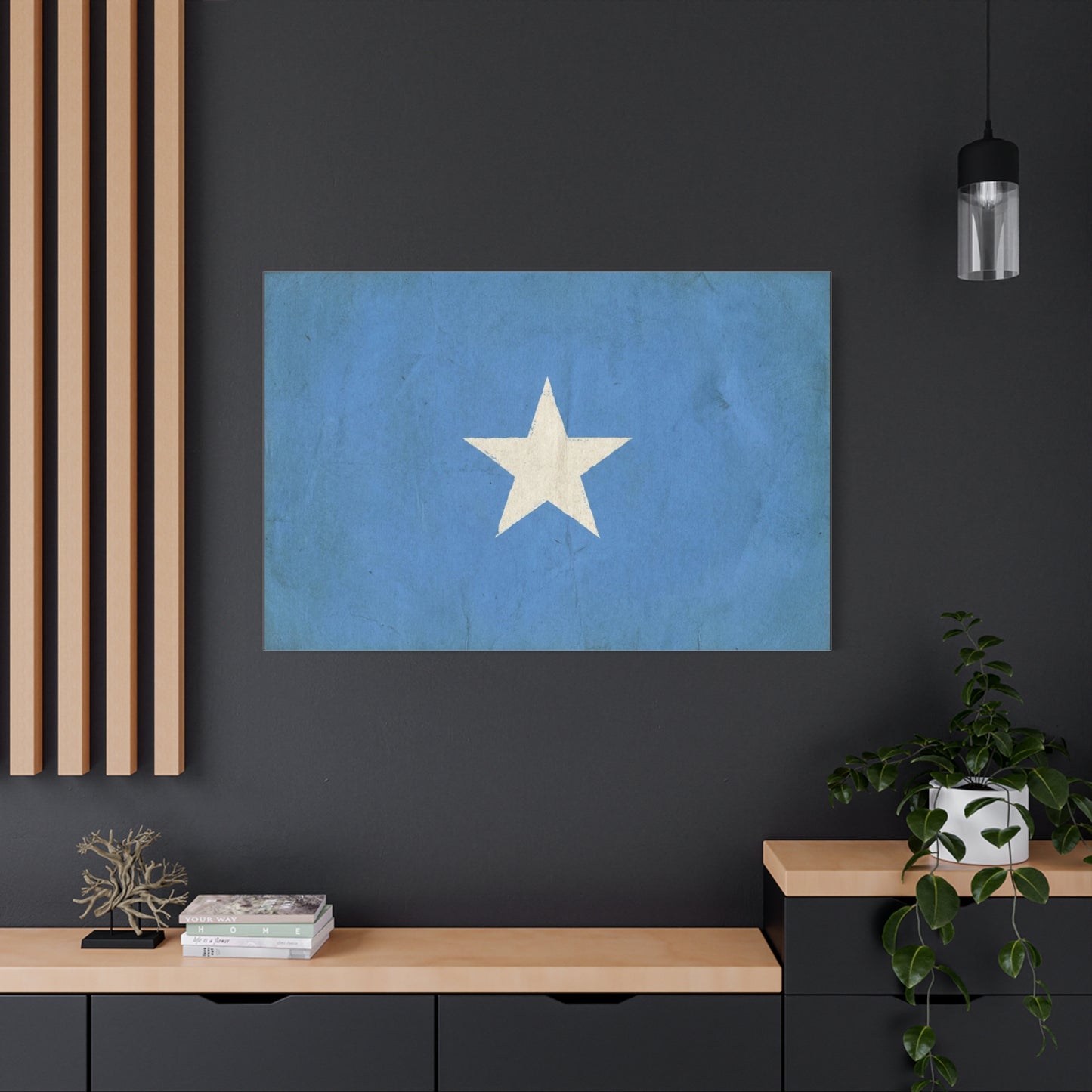 Somalia Flag Canvas Wall Art - Blue White Star Country Print, Vintage Minimalist Decor - Patriotic Artwork For Living Room, Office Wall Decor, Bedroom Home Decoration - Bedroom Home Decoration
