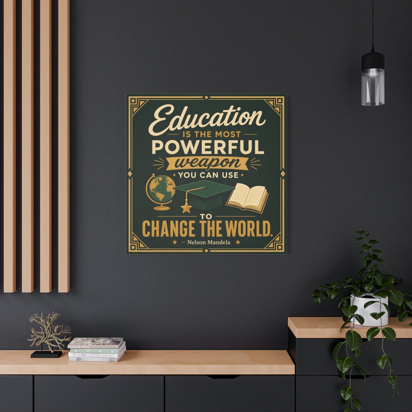 "Education Is The Most Powerful Weapon You Can Use To Change The World." Canvas Wall Art - Nelson Mandela Quote, Teacher Classroom Poster, Study Room Decoration - Office Wall Art - Ready to Hang