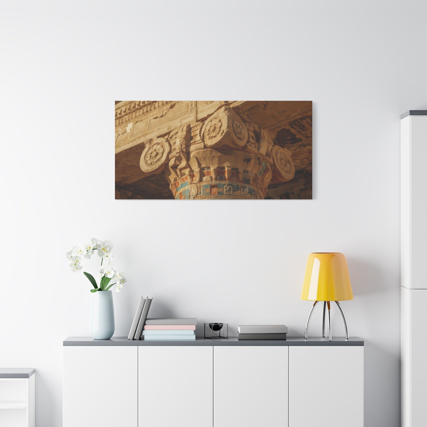 Ancient Egyptian Temple Column Canvas Wall Art - Architectural Art Print, Sandstone Carved Capital, Warm Desert Tones, Traditional Style - Living Room Wall Decor - Bedroom Home Decoration