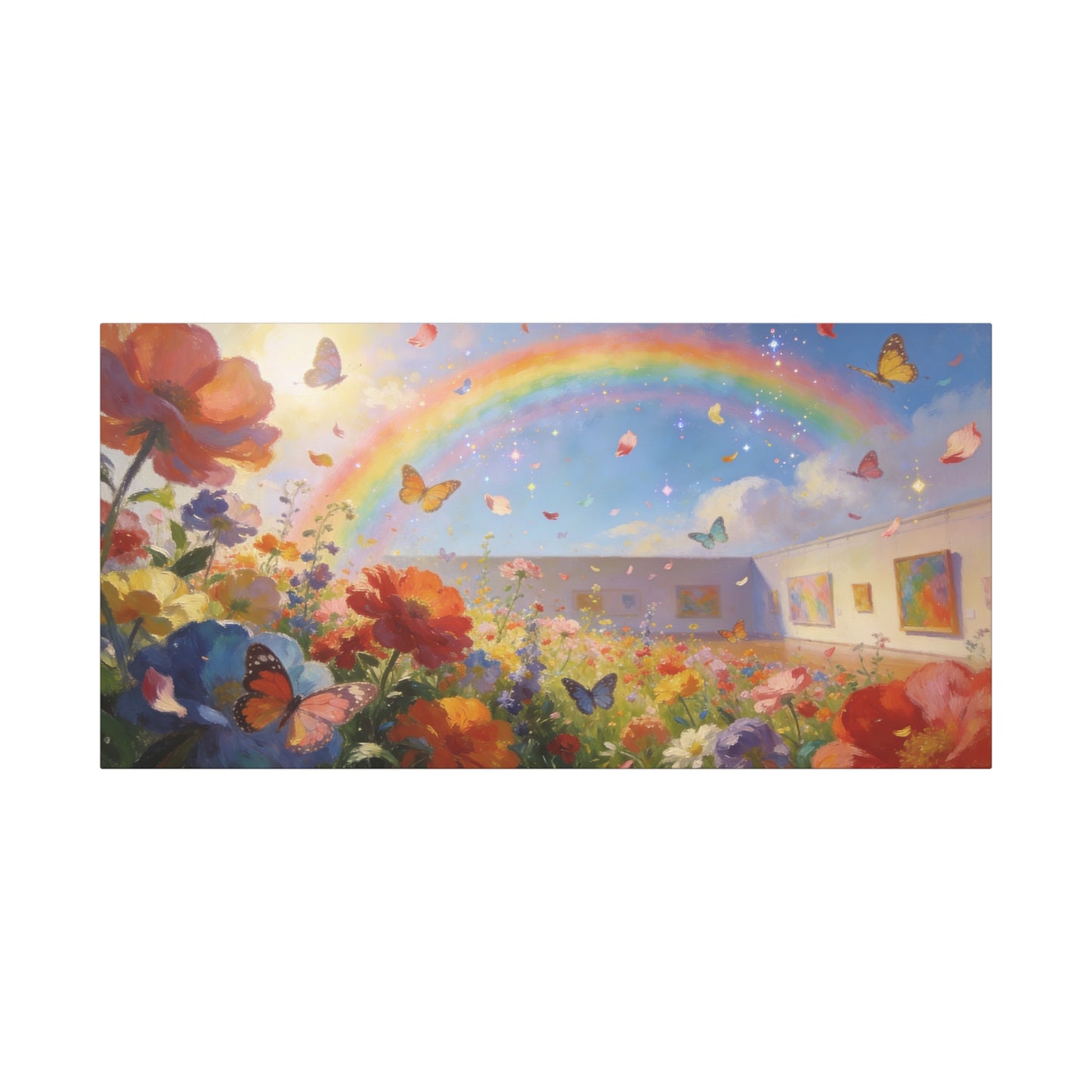 Rainbow Wildflower Butterfly Canvas Wall Art - Dreamy Floral Garden Painting, Matte Finish Canvas Print - Contemporary Style, Living Room Wall Decor, Bedroom Home Decoration - Bedroom Home Decoration