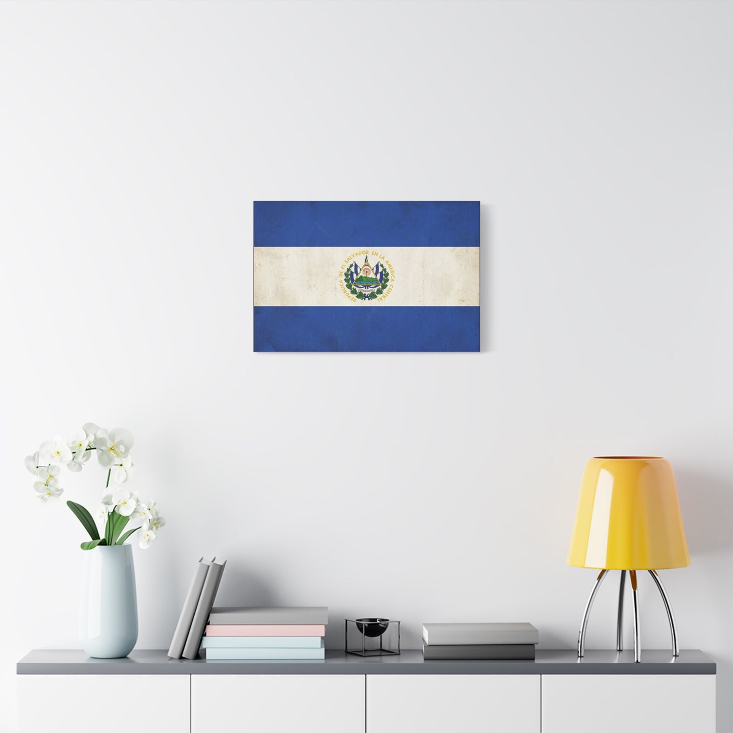 El Salvador Flag Canvas Wall Art - Republica De El Salvador En La America Central - Vintage Blue White National Banner Print - Heritage Decor For Living Room, Office, Dorm - Living Room Wall Decor