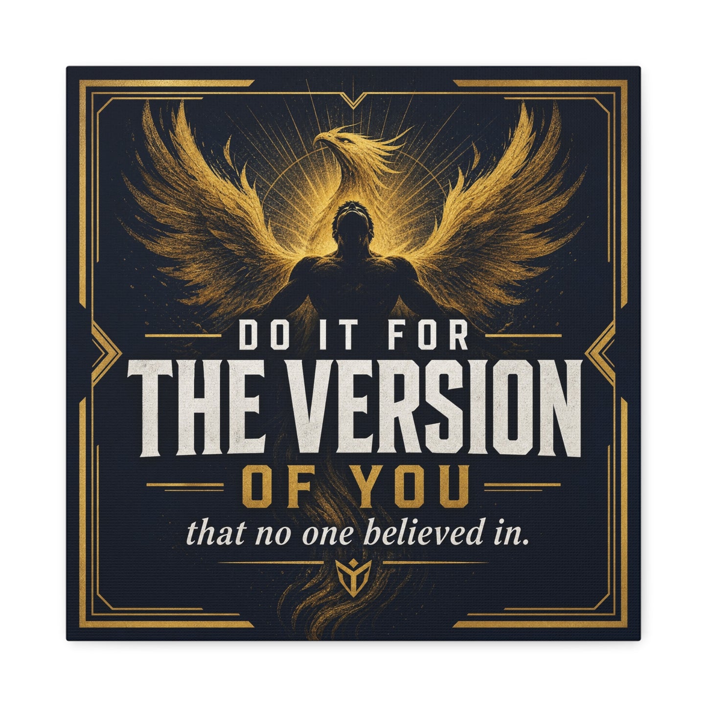 "Do It For The Version Of You That No One Believed In" Inspirational Canvas Wall Art - Phoenix Wings Motivational Quote Print - Black Gold Typography Decor For Office Bedroom - Living Room Wall Decor