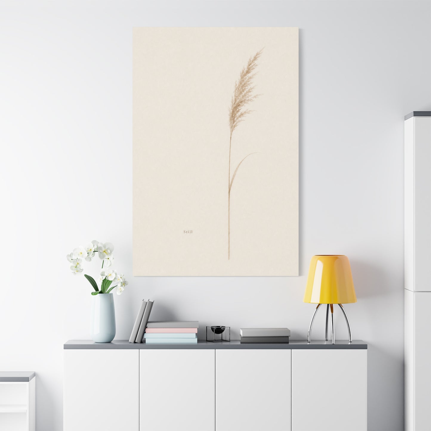 "Still" Minimalist Botanical Canvas Wall Art - Beige Pampas Grass Print, Neutral Contemporary Home Decor - Bedroom Living Room Decoration - Calm Nature Wall Hanging For Meditation Space