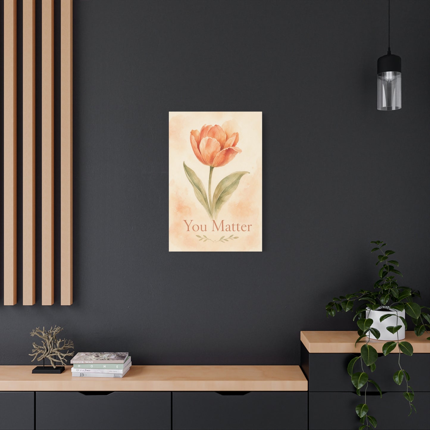 "You Matter" Tulip Canvas Wall Art - Watercolor Floral Inspirational Print - Soft Peach Botanical Home Decor - Bedroom Wall Hanging, Living Room Decoration - Bedroom Home Decoration - Ready to Hang