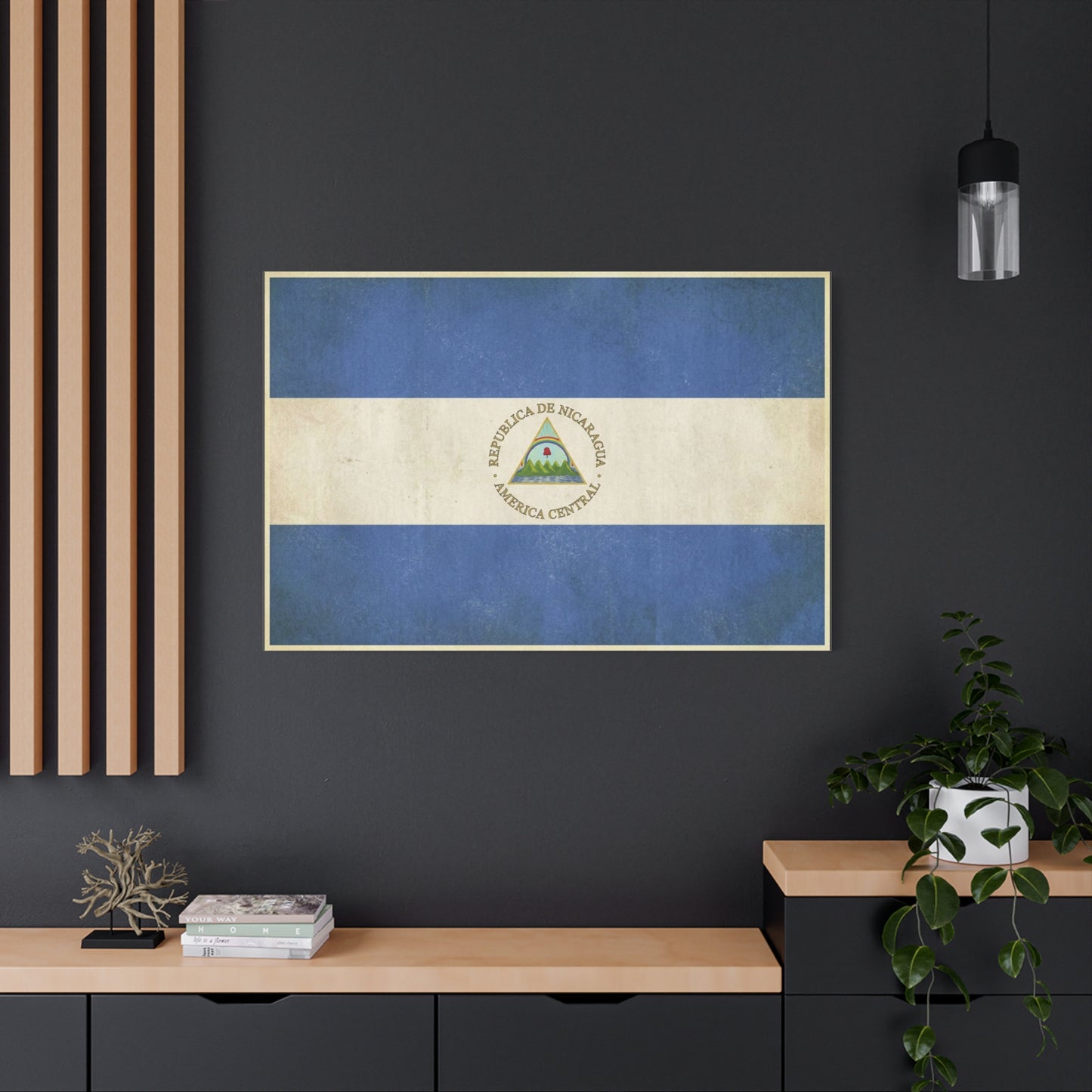 Republica De Nicaragua America Central Flag Canvas Wall Art - Vintage Blue White Country Print - Patriotic Heritage Decor - Living Room Home Decoration - Living Room Wall Decor - Cozy Reading Nook Art