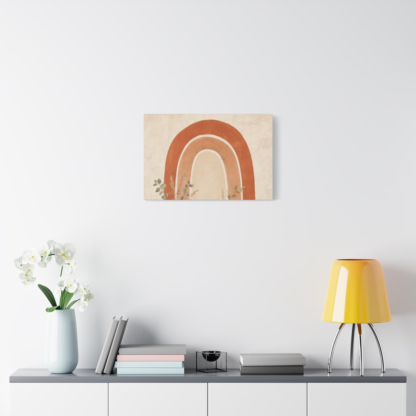 Terracotta Rainbow Canvas Wall Art - Boho Abstract Arch Painting, Neutral Nursery Decor - Minimalist Botanical Accent, Living Room Wall Decor, Bedroom Home Decoration, Meditation Space - Ready to Hang
