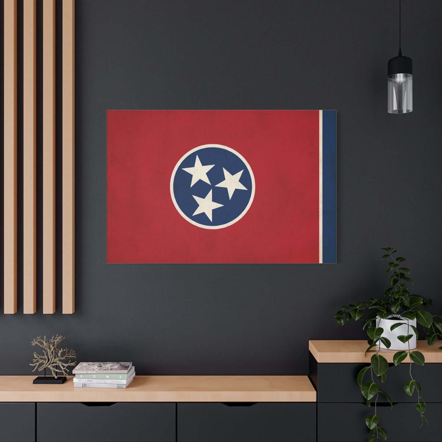 Tennessee State Flag Canvas Wall Art - Vintage Red Blue Tri Star Print - Patriotic Rustic Decor - Living Room Wall Decor, Office Accent - Bedroom Home Decoration - Bedroom Home Decoration