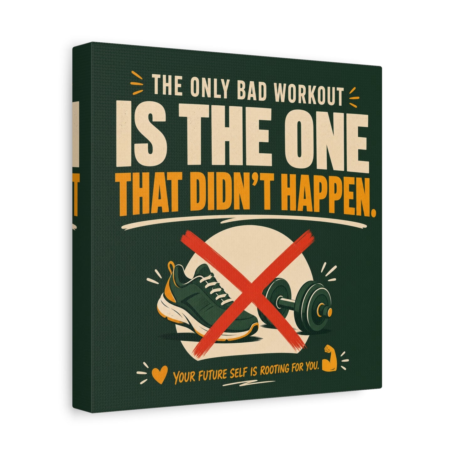 "The Only Bad Workout Is The One That Didn't Happen" Canvas Wall Art - Motivational Gym Quote Print, Retro Fitness Poster Style - Ready to Hang - Gym Wall Decor - Fitness Studio Art - HP Latex Print