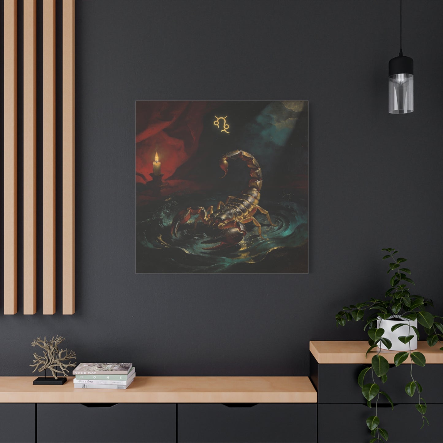 Scorpion Zodiac Canvas Wall Decor - Candlelit Astrology Painting, Dark Vintage Gothic Print - Matte Cotton Canvas, Mysterious Maximalist Style - Bedroom Decoration, Study Accent - Office Wall Art