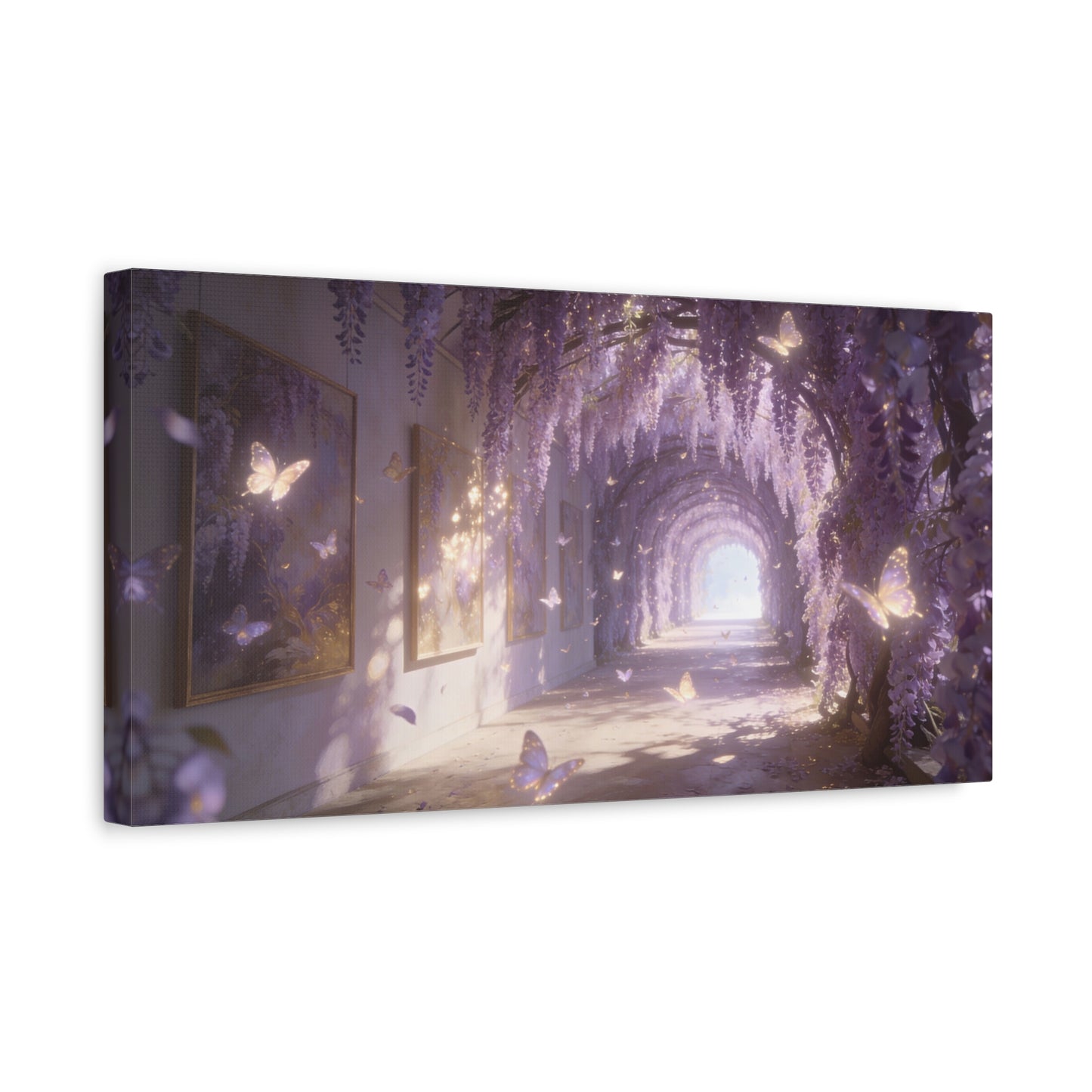 Wisteria Butterfly Canvas Wall Art - Dreamy Floral Tunnel Illustration, Lavender Glow, Matte Cotton Print - Contemporary Fantasy Style - Bedroom Wall Decor, Living Room Home Accent - Ready to Hang