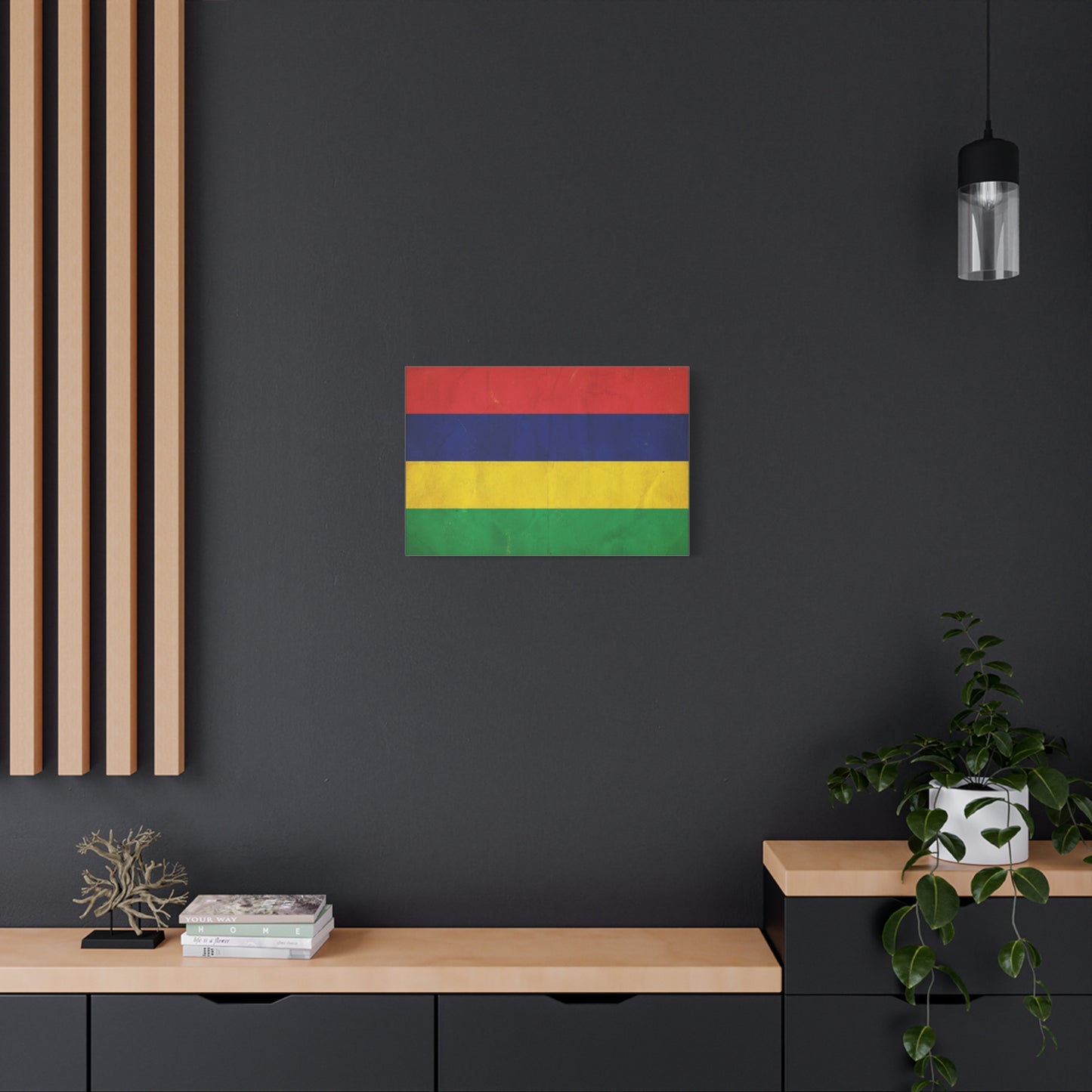 Mauritius Flag Canvas Wall Art - Vintage Country Pride Decor, Colorful Tricolor Banner Print - Traditional Style, Living Room Wall Decor, Bedroom Home Decoration - Ready to Hang - Ready to Hang