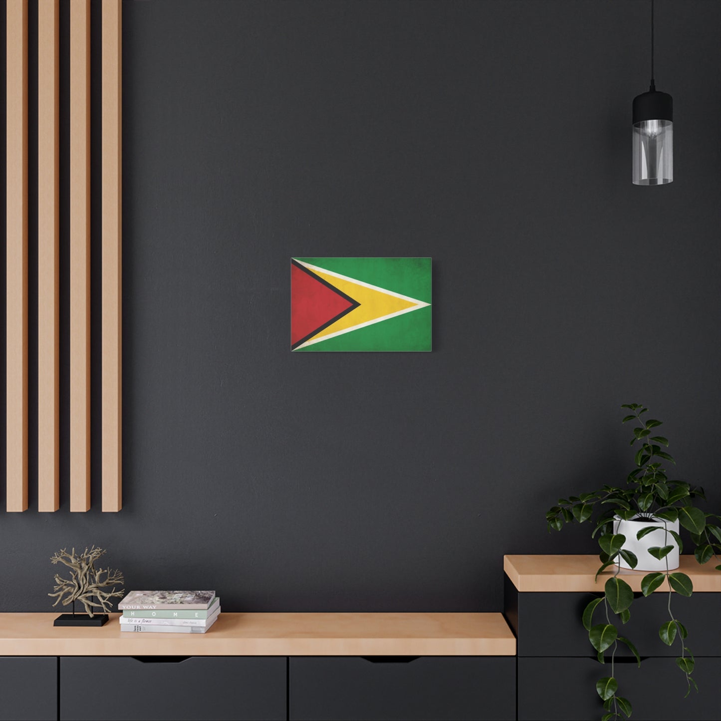 Guyana Flag Canvas Wall Art - South America National Flag Print, Green Red Yellow Black White - Vintage Patriotic Style - Living Room Decor, Office Wall Hanging - Modern Farmhouse Style