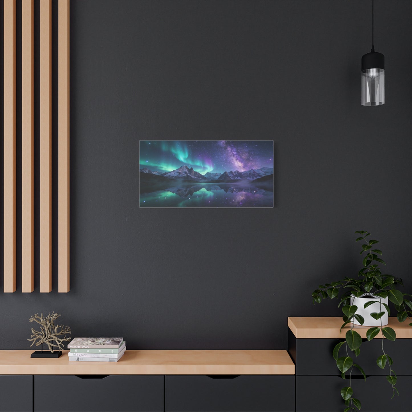 Aurora Borealis Mountain Lake Canvas Wall Art - Starry Night Sky Landscape Print, Milky Way Reflection, Contemporary Nature Decor - Living Room Wall Decor, Bedroom Home Decoration - Ready to Hang