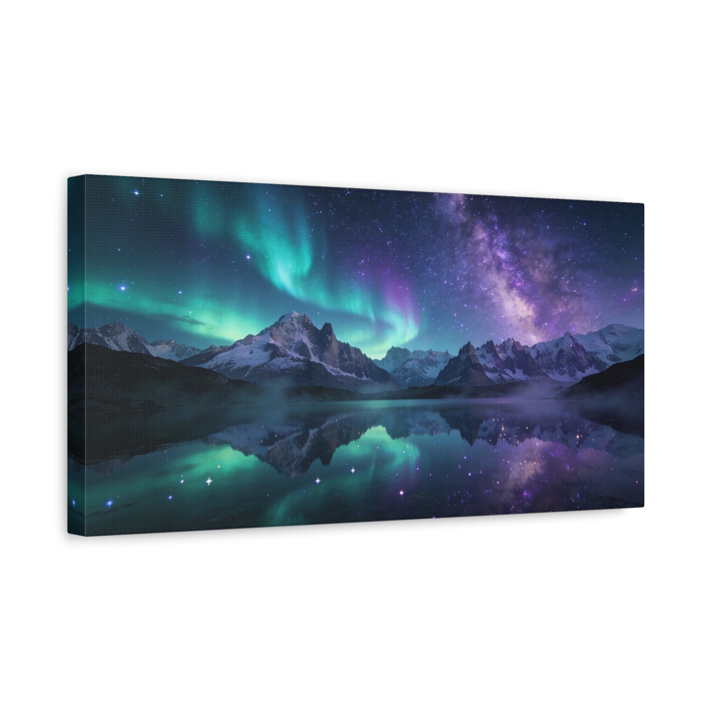 Aurora Borealis Mountain Lake Canvas Wall Art - Starry Night Sky Landscape Print, Milky Way Reflection, Contemporary Nature Decor - Living Room Wall Decor, Bedroom Home Decoration - Ready to Hang