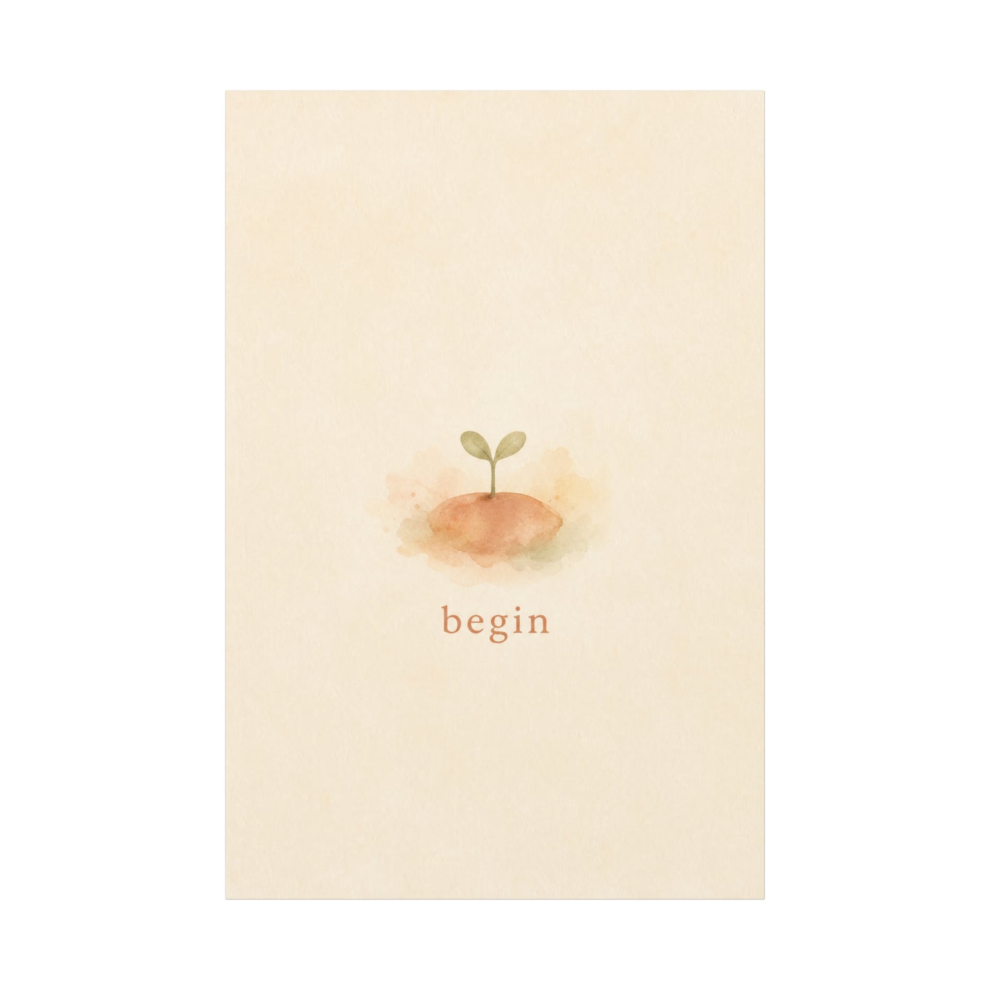 "Begin" Minimalist Sprout Canvas Wall Art - Inspirational Typography Print, Soft Beige Botanical Watercolor - Contemporary Neutral Decor For Bedroom, Nursery, Home Office, Meditation Space