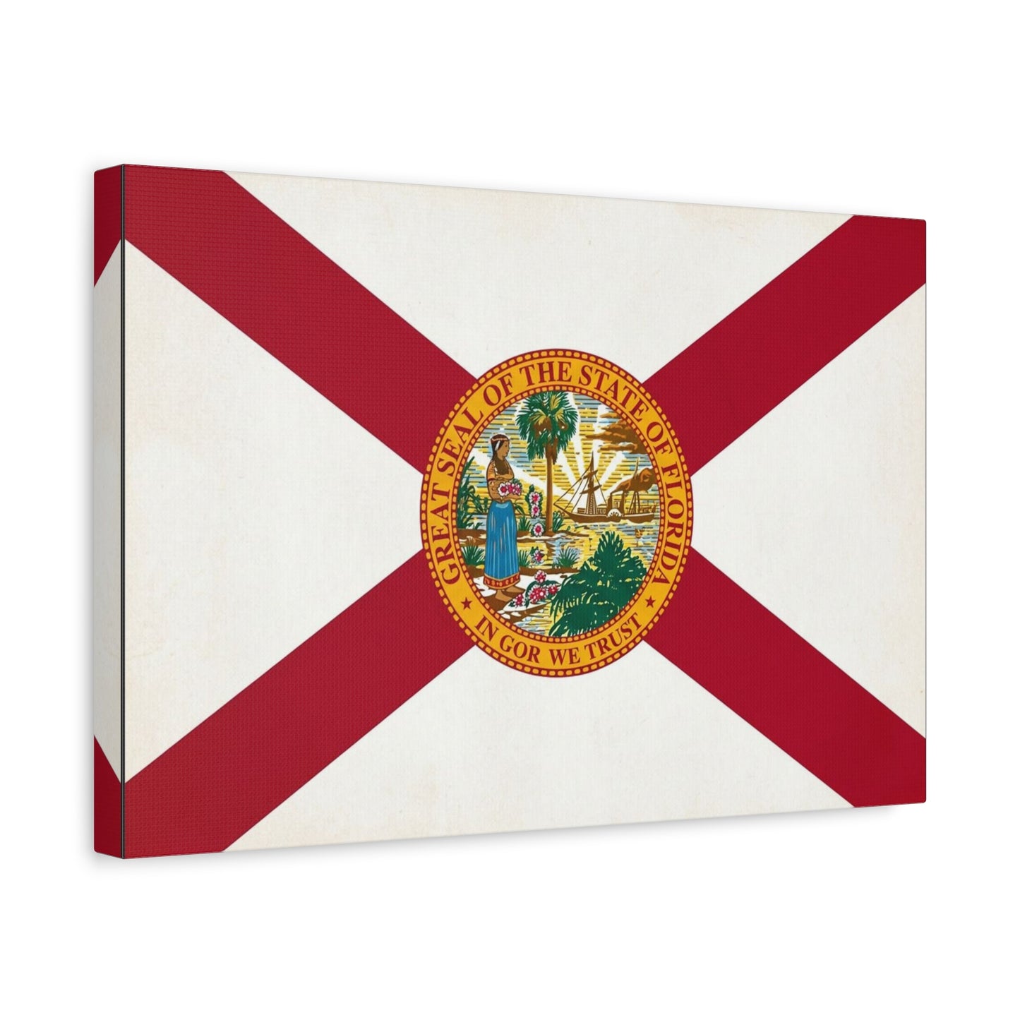 "Great Seal Of The State Of Florida In God We Trust" Florida Flag Canvas Wall Art - Vintage State Pride Decor, Red White Banner Print, Living Room Home Decoration - Office Wall Art - Ready to Hang