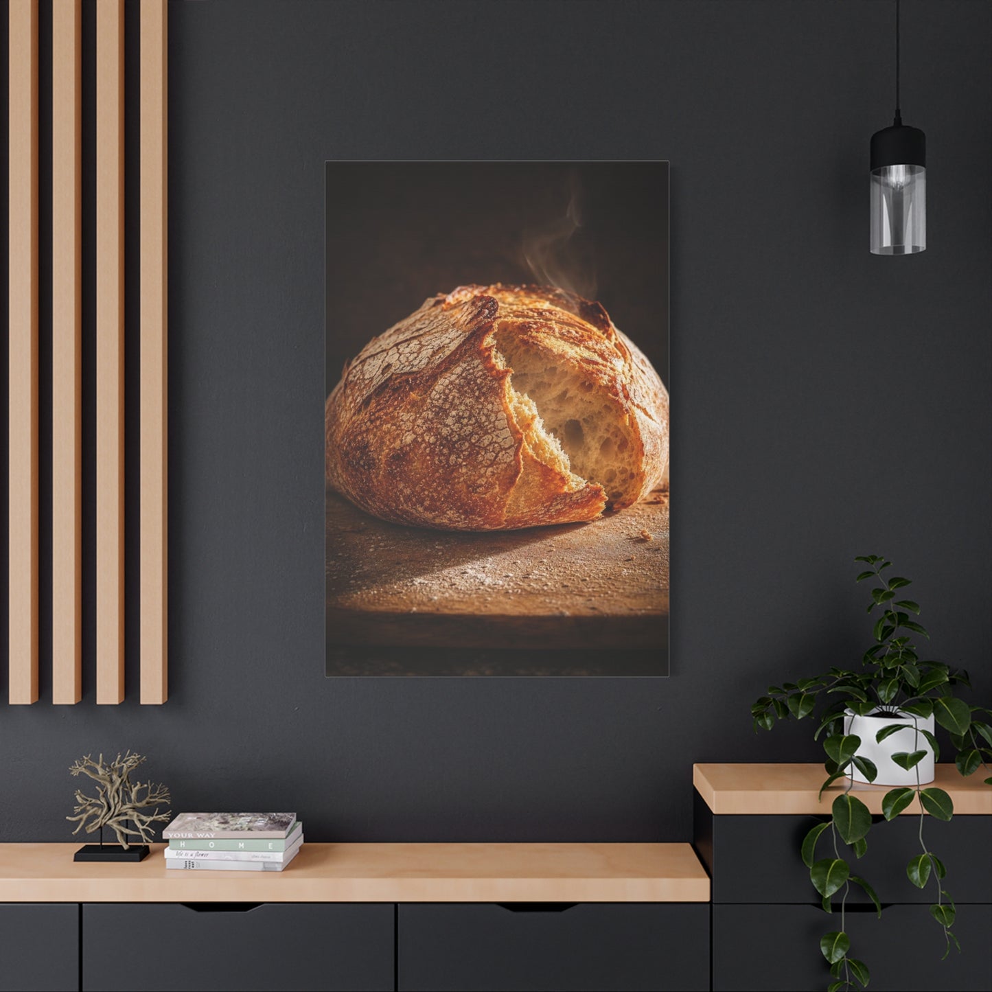 Rustic Bread Canvas Wall Art - Crusty Artisan Loaf Food Art Print, Warm Kitchen Wall Decor, Moody Still Life, Cotton Canvas, Dining Room Accent, Farmhouse Interior Style - Ready to Hang