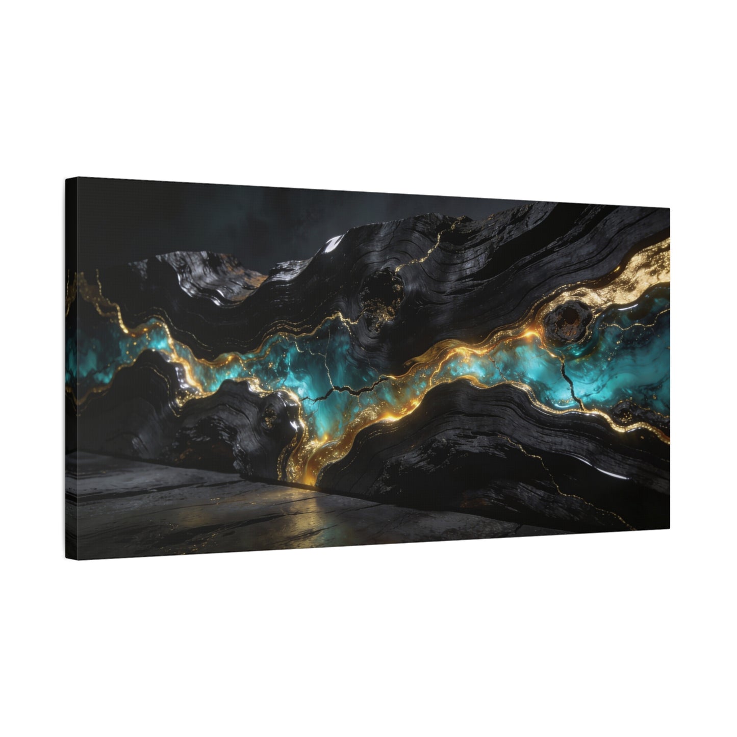 Abstract Black Gold Teal Canvas Wall Art - Modern Geode Marble Flow Design - Matte Cotton Art Print - Contemporary Living Room Wall Decor, Office Wall Art, Bedroom Decoration - Bedroom Home Decoration