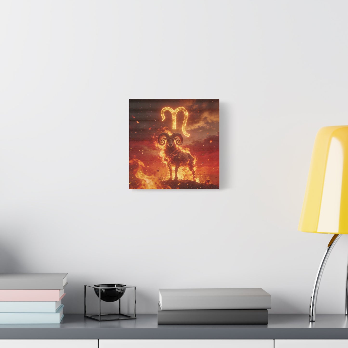 Aries Ram Canvas Wall Art - Fiery Zodiac Symbol Astrology Print, Glowing Horned Sheep Illustration - Matte Canvas Decor - Bedroom Home Decoration, Office Wall Art - Bedroom Home Decoration