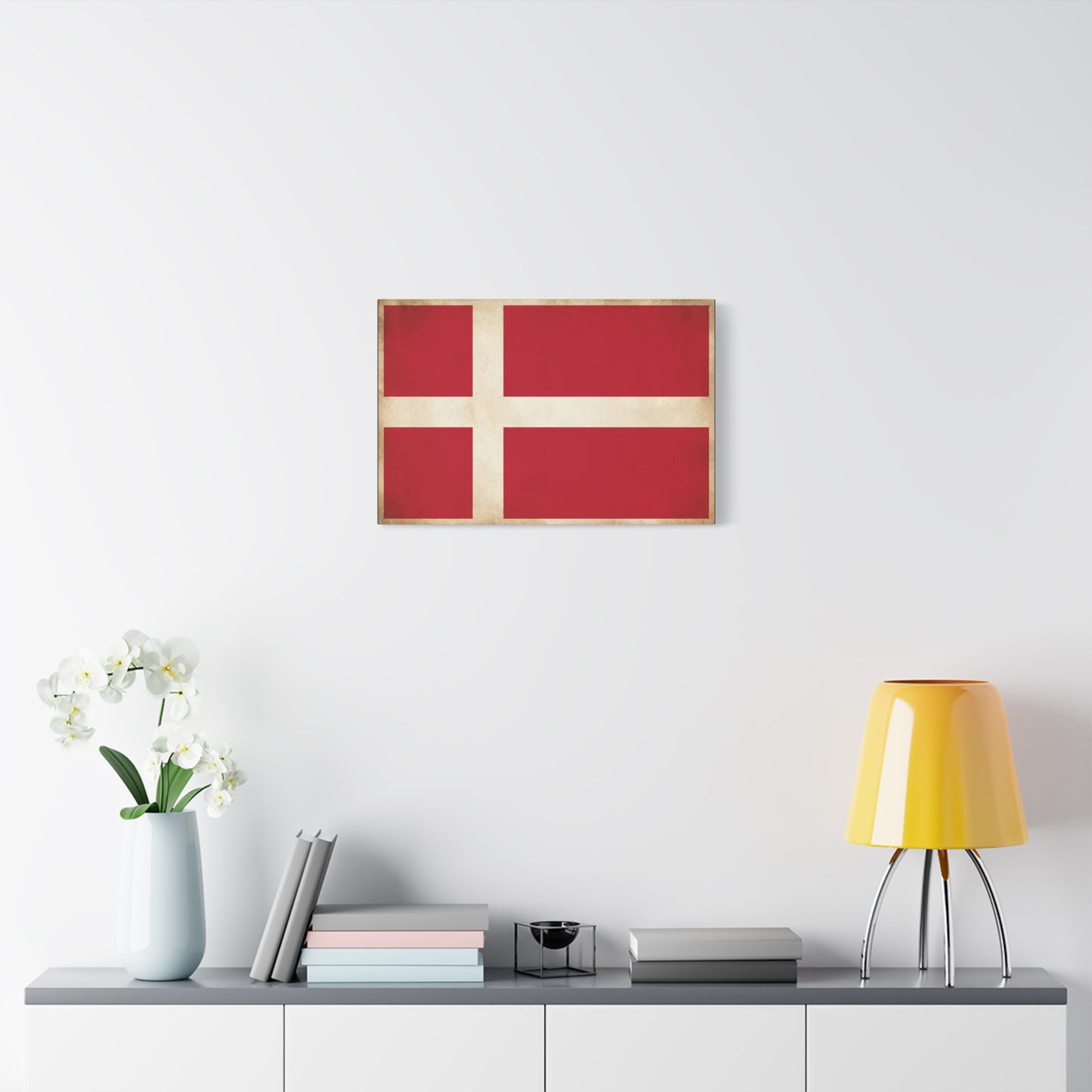 Denmark Flag Canvas Wall Art - Danish Flag Print, Vintage Nordic Decor - Minimalist Red And White Artwork - Living Room Wall Decor, Office Accent - Bedroom Home Decoration - Bedroom Home Decoration