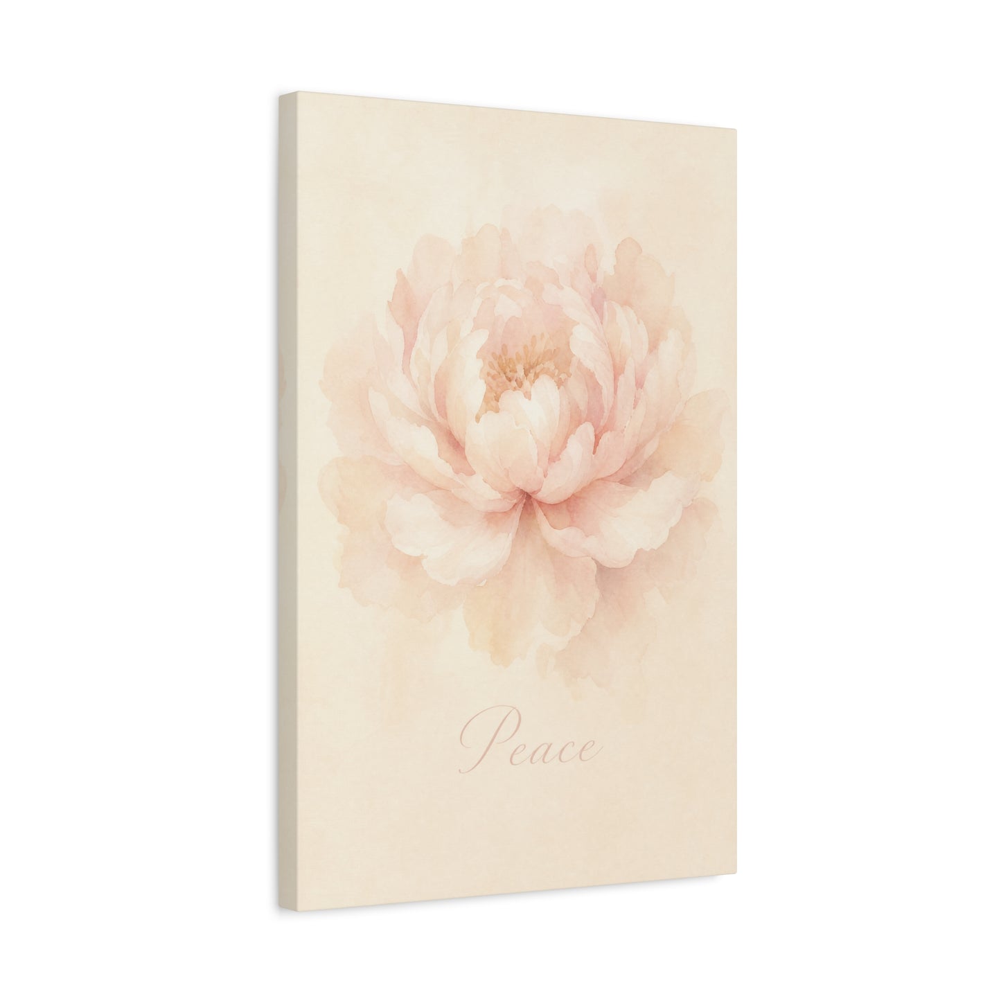 "Peace" Peony Canvas Wall Art - Blush Floral Watercolor Print, Minimalist Bedroom Home Decoration, Soft Botanical Wall Decor, Nursery Accent - Bedroom Home Decoration - Modern Farmhouse Style