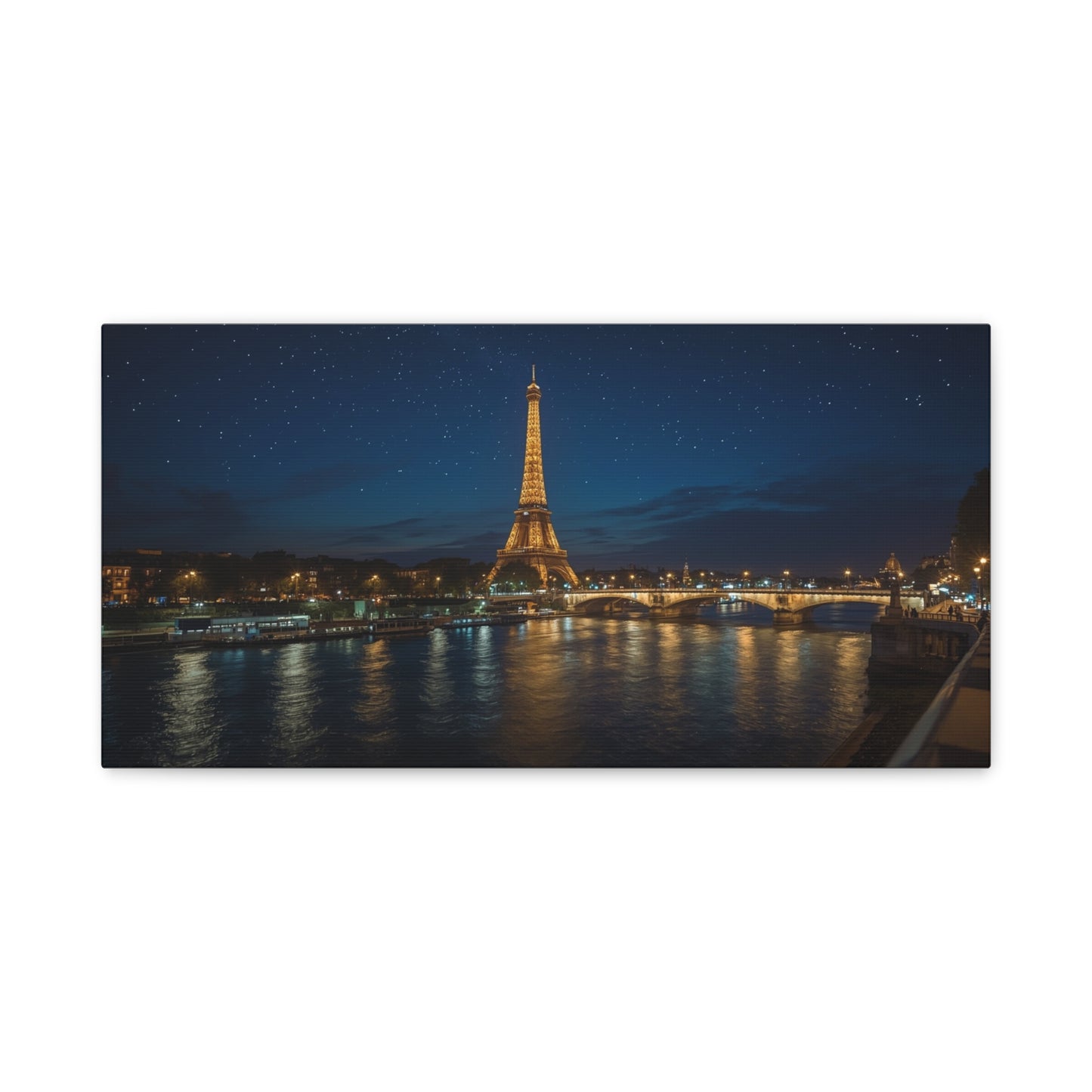 Eiffel Tower Canvas Wall Art Paris Night Art Print - Starry Seine Cityscape, Matte Finish Cotton Canvas - Contemporary Living Room Wall Decor, Bedroom Home Decoration - Bedroom Home Decoration