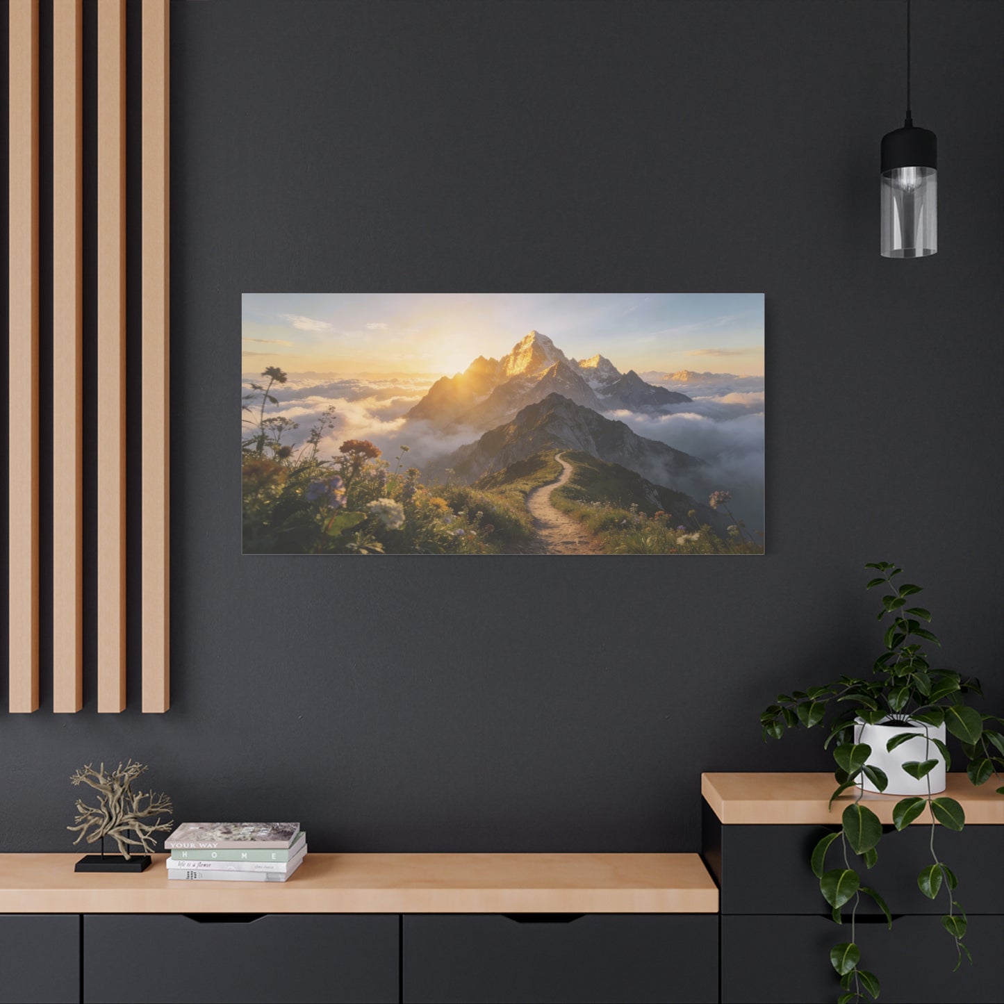 Mountain Sunrise Canvas Wall Art - Alpine Path, Wildflower Meadow, Golden Peak Landscape Print - Matte Scenic Nature Decor - Living Room Wall Decor, Bedroom Home Decoration - Bedroom Home Decoration