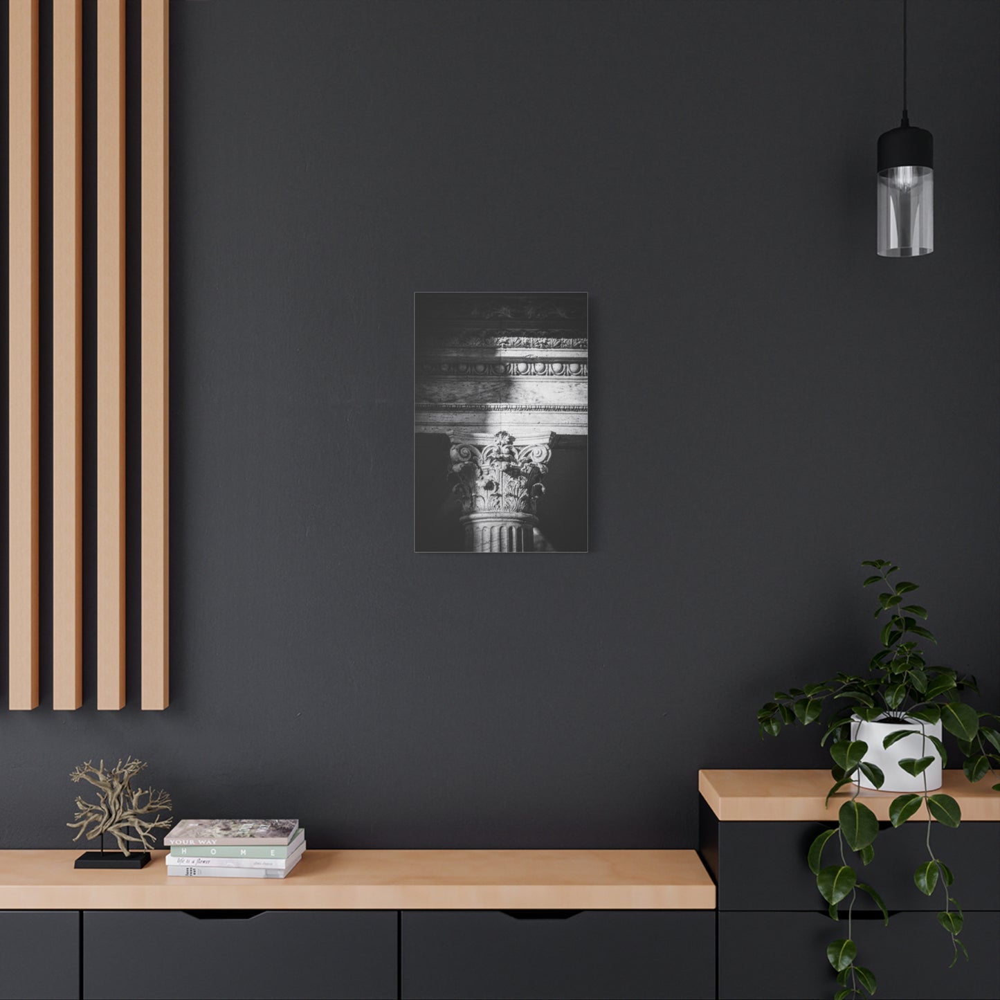Black And White Corinthian Column Canvas Wall Art - Architectural Art Print, Dramatic Light And Shadow, Matte Cotton Decor - Minimalist Living Room Wall Decor, Office Art - Ready to Hang