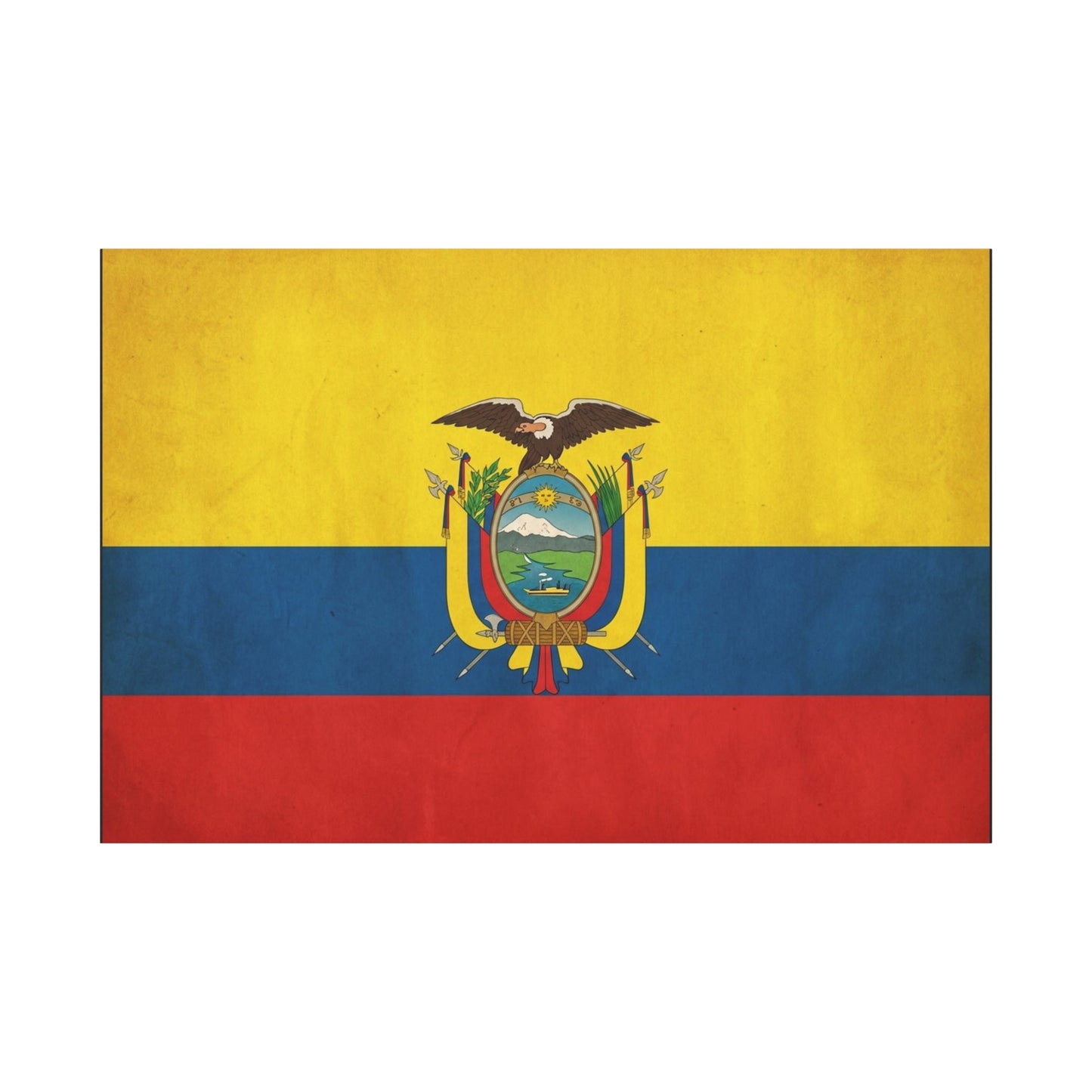 Ecuador Flag Canvas Wall Art - Vintage National Banner Print, Yellow Blue Red Tricolor With Coat Of Arms - Traditional Patriotic Decor - Living Room Home Decoration, Office Accent - Office Wall Art