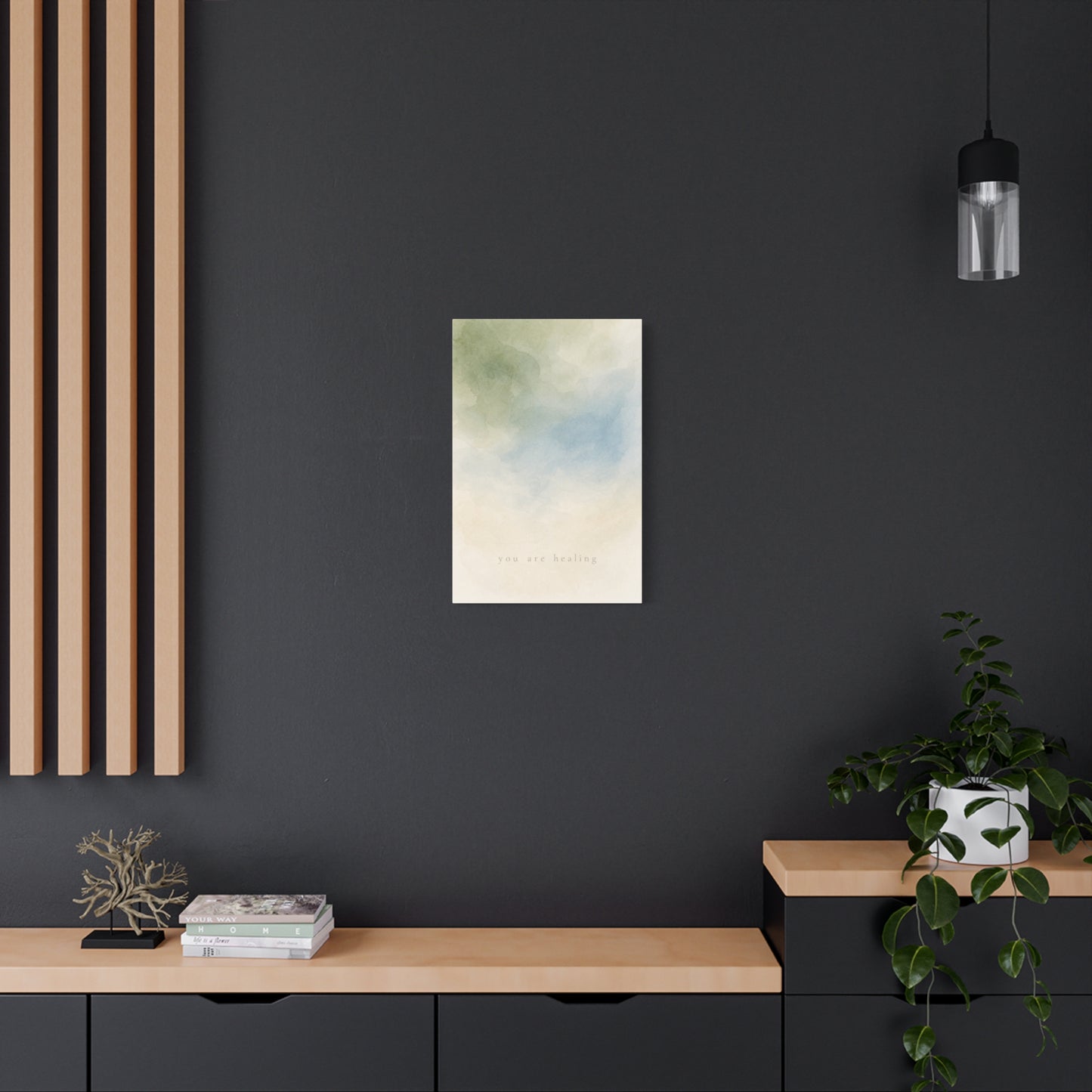 "You Are calming" Abstract Canvas Wall Art - Soft Blue Green Watercolor Quote Print - Minimalist Calm Style - Bedroom Wall Decor, Meditation Space, Living Room Home Decoration - Modern Farmhouse Style