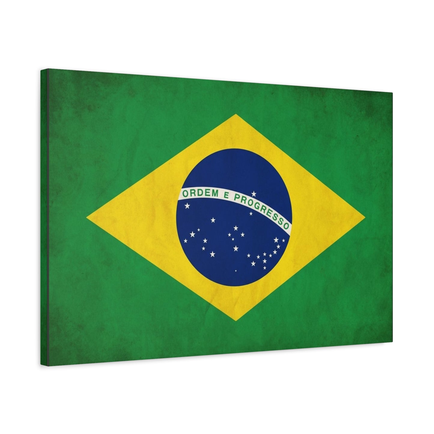 "Ordem E Progresso" Brazil Flag Canvas Wall Art - Brazilian Flag Wall Decor, Vintage National Pride Print - Green Yellow Blue Typography Style - Living Room Bedroom Office Decoration - Ready to Hang