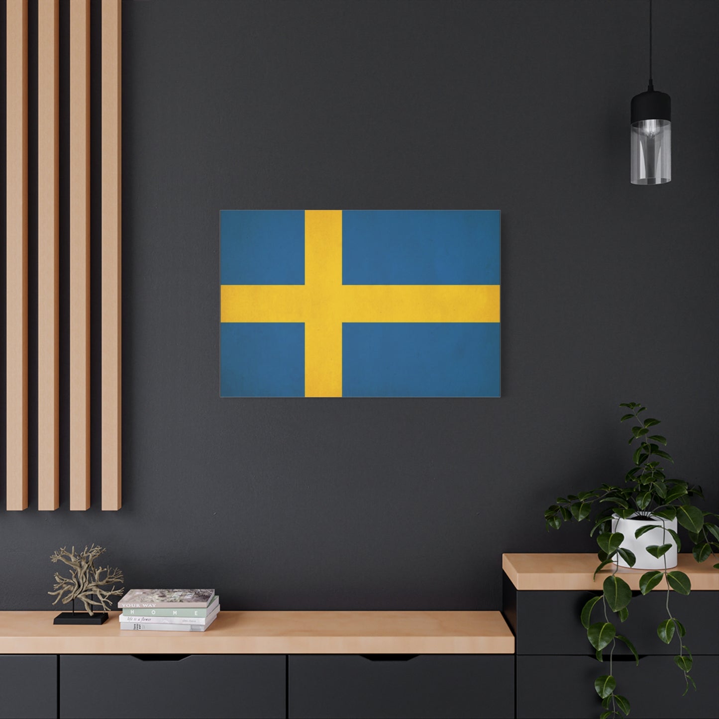 Sweden Flag Canvas Wall Art - Swedish National Flag Print, Blue Yellow Nordic Cross Decor - Minimalist Scandinavian Style - Living Room Wall Decor - Bedroom Home Decoration - Bedroom Home Decoration