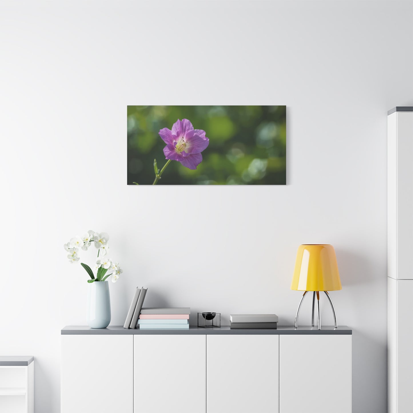 Purple Wildflower Canvas Wall Art - Botanical Floral Close Up Art Print - Soft Green Bokeh Background - Contemporary Nature Decor - Bedroom Wall Accent, Living Room Decoration - Ready to Hang