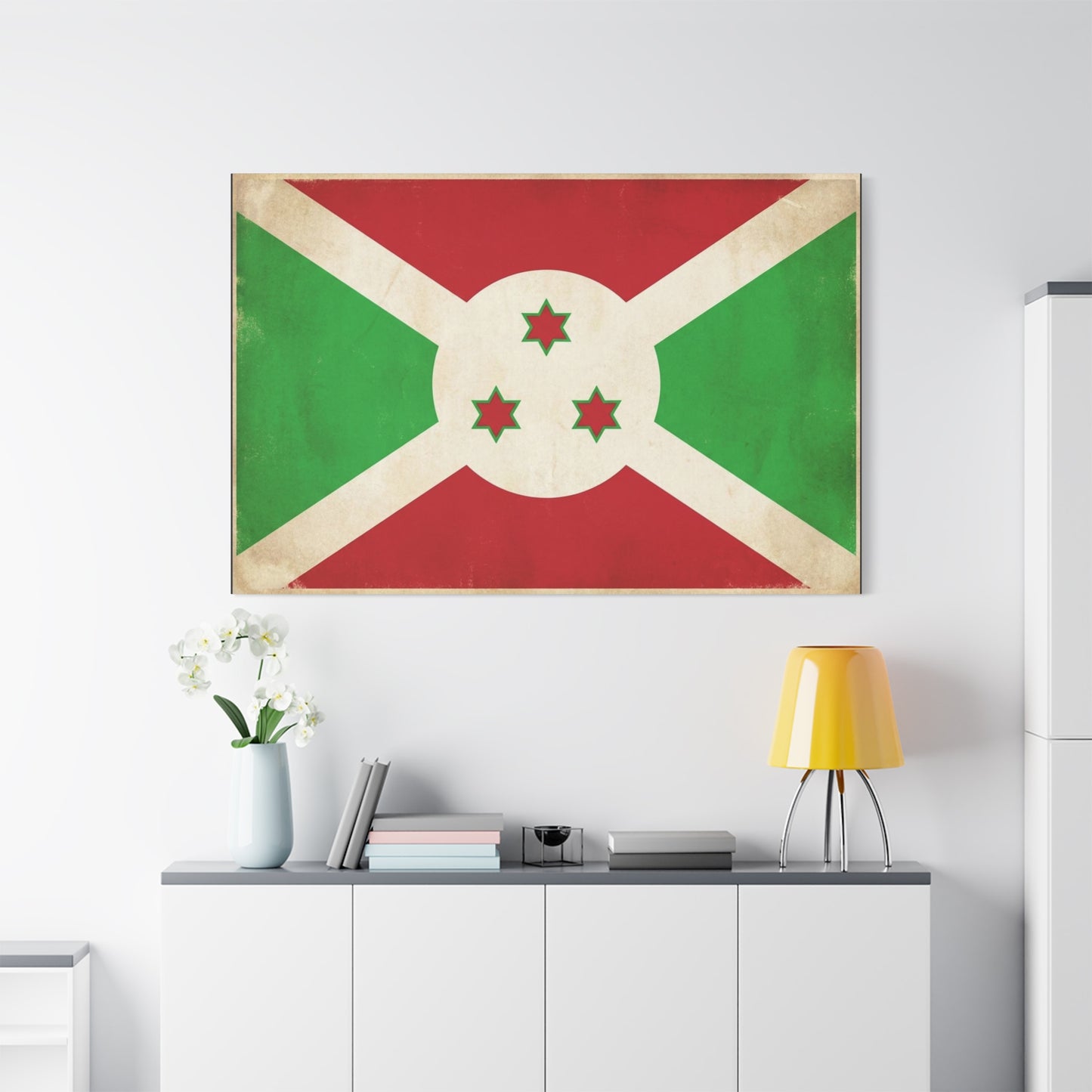 Burundi Flag Canvas Wall Art - Vintage National Banner Print, Patriotic Heritage Decor - Distressed Cotton Look, Traditional Style - Living Room Wall Decor - Modern Farmhouse Style - Ready to Hang