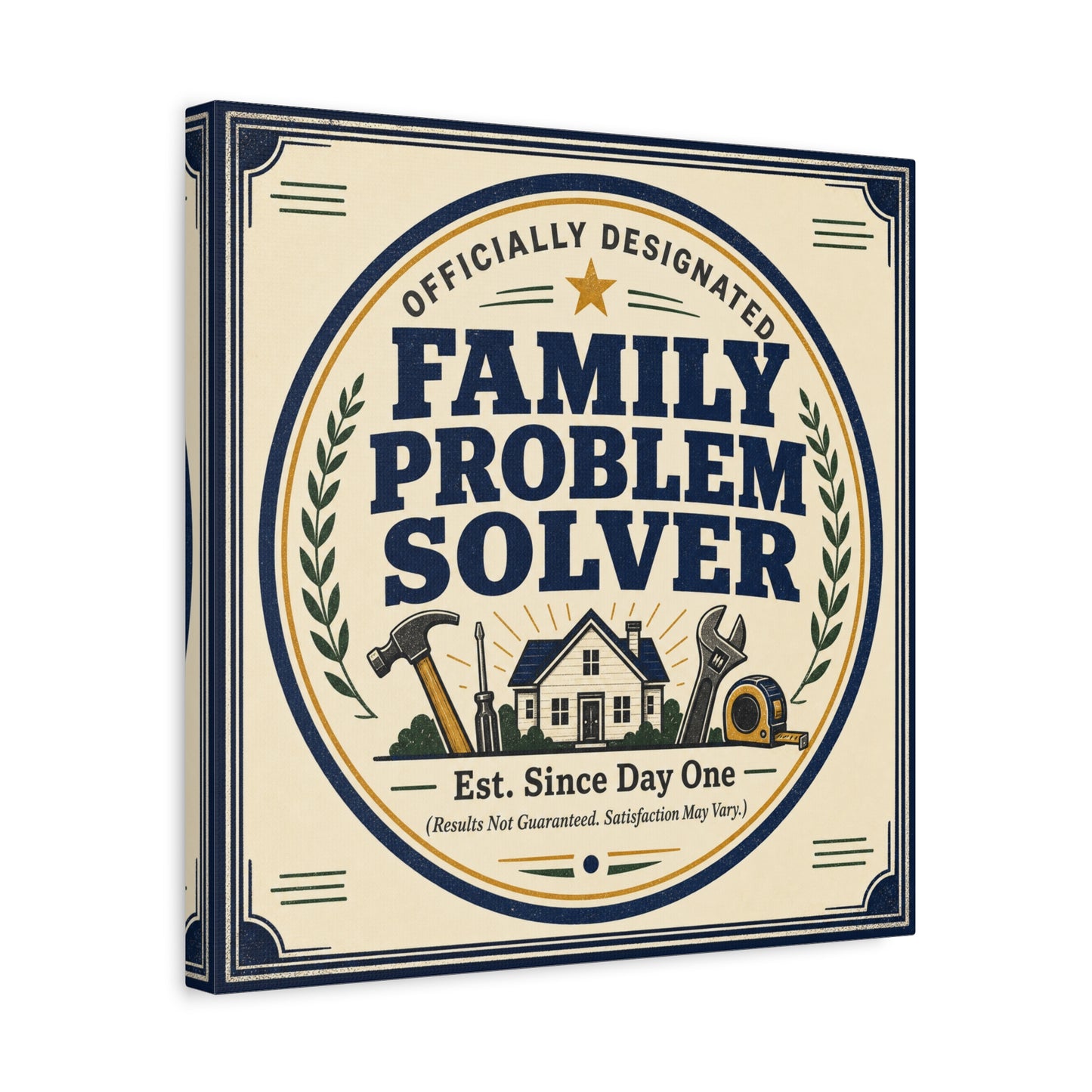 "Officially Designated Family Problem Solver" Canvas Wall Art - Vintage Typography Home Sign, Rustic Farmhouse Style, Humorous Quote Print, Living Room Wall Decor - Ready to Hang - Ready to Hang