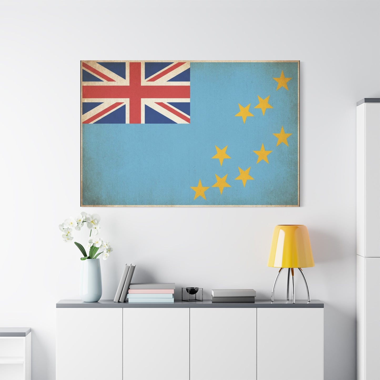 Tuvalu Flag Canvas Wall Art - Vintage National Flag Print, Blue Red Gold Patriotic Decor - Distressed Country Pride Style - Living Room Home Decoration - Living Room Wall Decor - Cozy Reading Nook Art