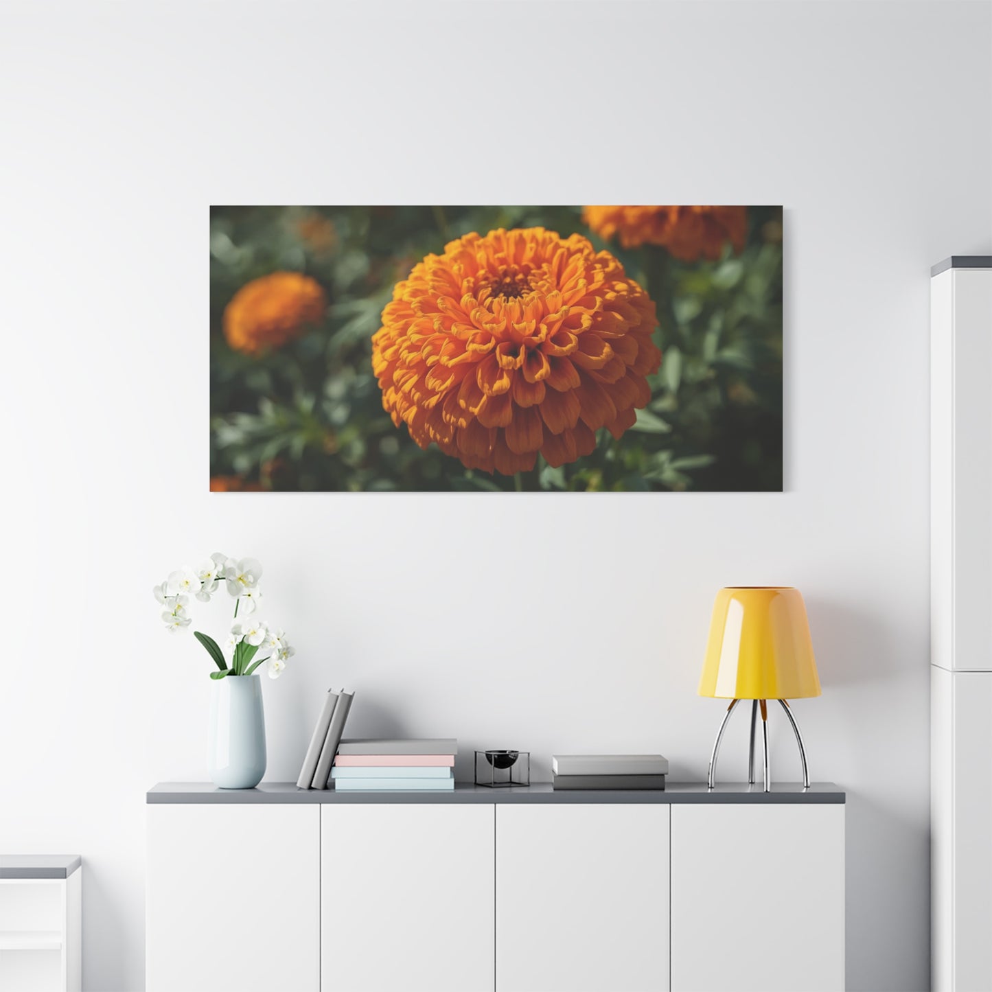 Orange Marigold Flower Canvas Wall Art - Botanical Floral Close Up Art Print - Warm Nature Home Decor, Matte Canvas Print - Bedroom Wall Accent, Living Room Decoration, Spa Style - Ready to Hang