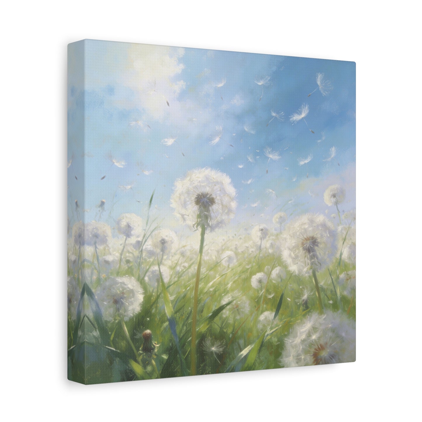 Dandelion Meadow Canvas Wall Art - Blue Sky Botanical Canvas Print, Soft Pastel Nature Wall Decor - Matte Cotton Artwork - Bedroom Home Decoration, Living Room Accent - Bedroom Home Decoration