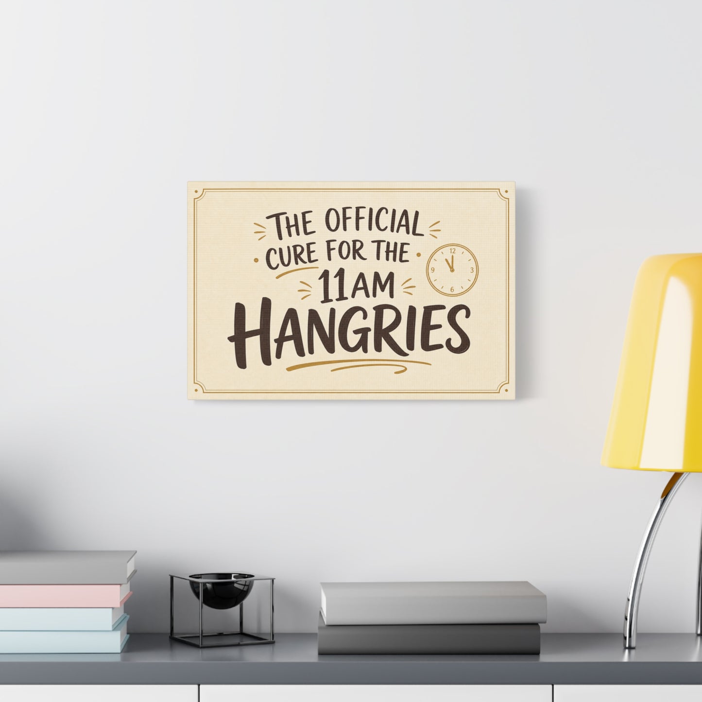 "The Official Cure For The 11 Am Hangries" Funny Typography Canvas Wall Art - Beige Black Quote Print, Modern Office Decor, Kitchen Wall Hanging - Bedroom Home Decoration - Bedroom Home Decoration